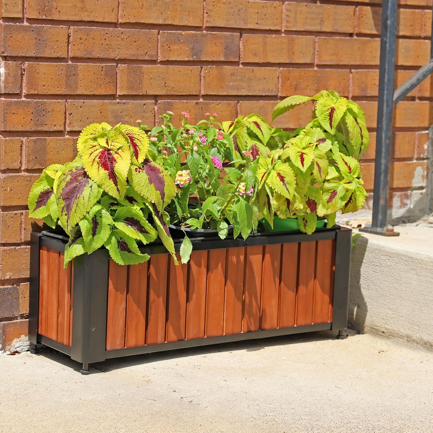 Sunnydaze Acacia Wood Slatted Planter Box with Removable Insert - 24" W x 8.25" D x 8.75" H