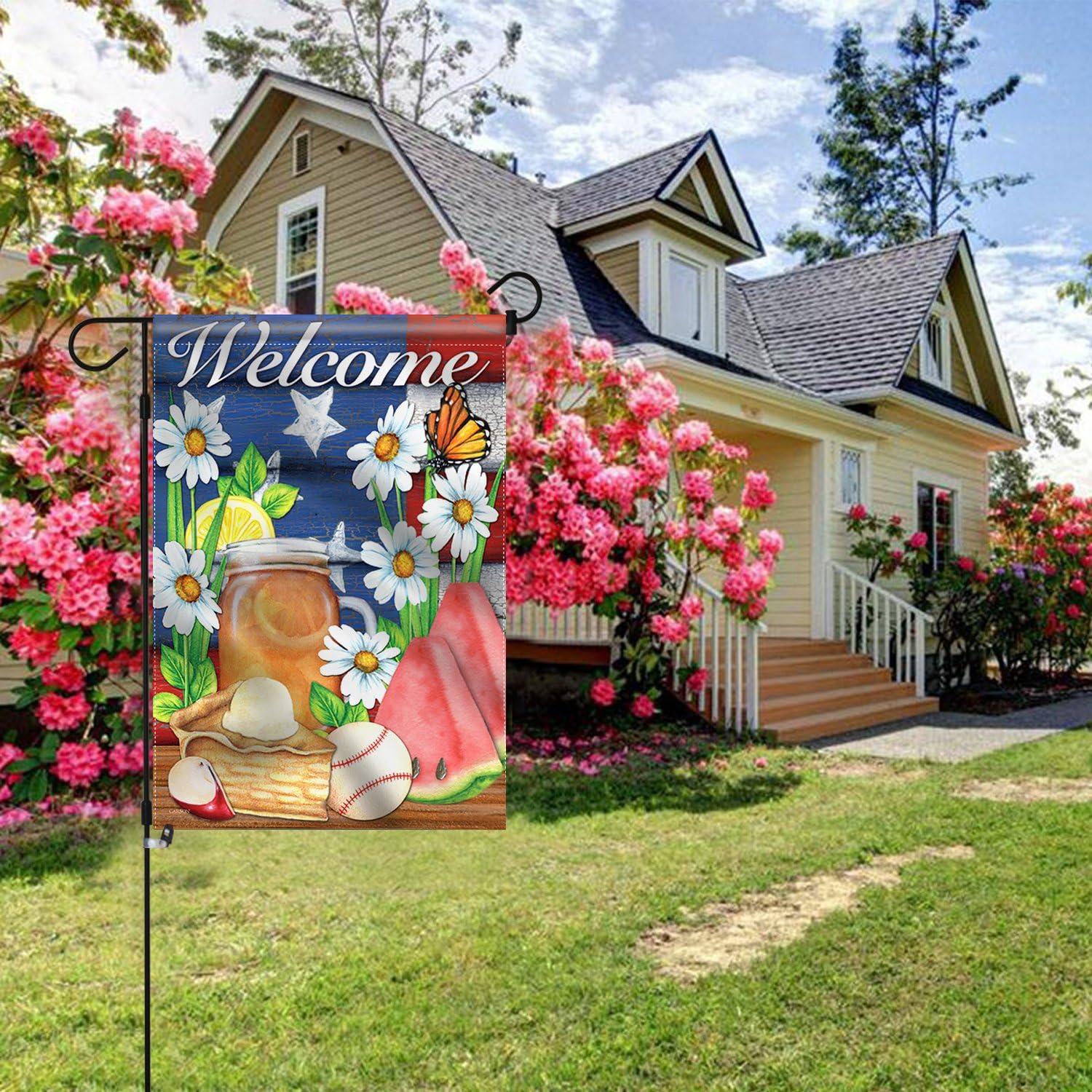 Anley American Summer Welcome Decorative Garden Flags Double Sided  18 x 12.5 Inch