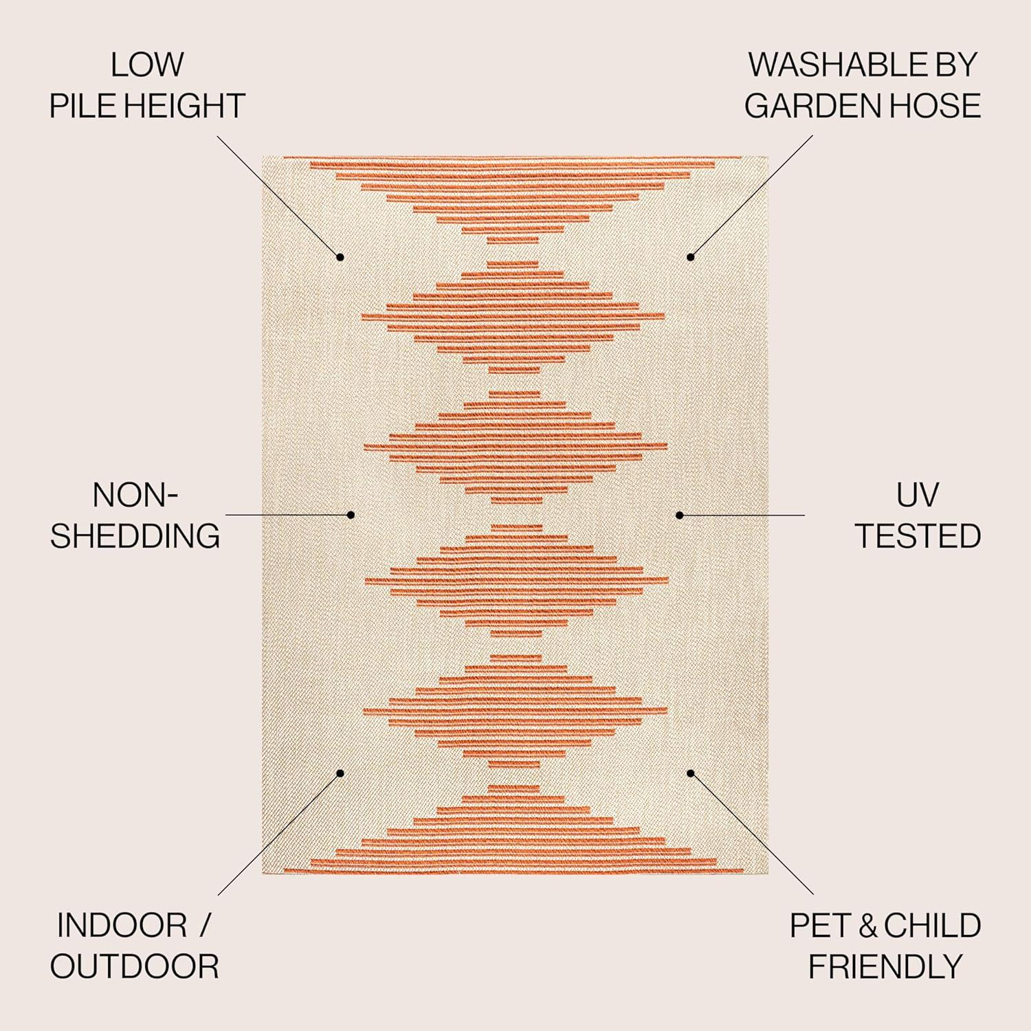 Beige and Orange Stripe 8' x 10' Synthetic Indoor/Outdoor Rug