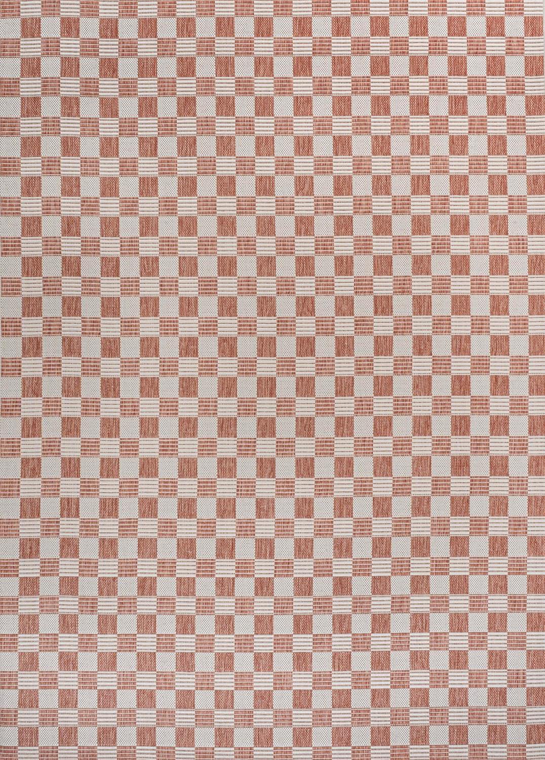 Aimee Traditional Cottage Checkerboard Salmon/Cream 3 ft. x 5 ft. Indoor/Outdoor Area Rug