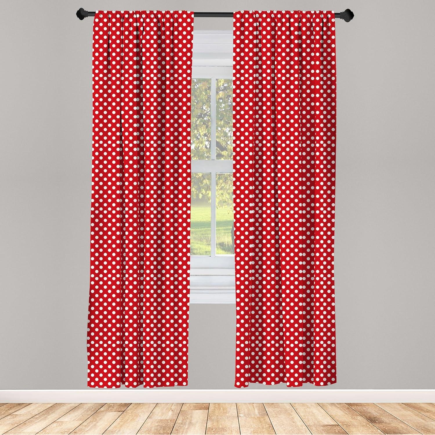 Ambesonne Retro Curtains, Polka Dots Circular Forms, Pair of 28"x63", Vermilion