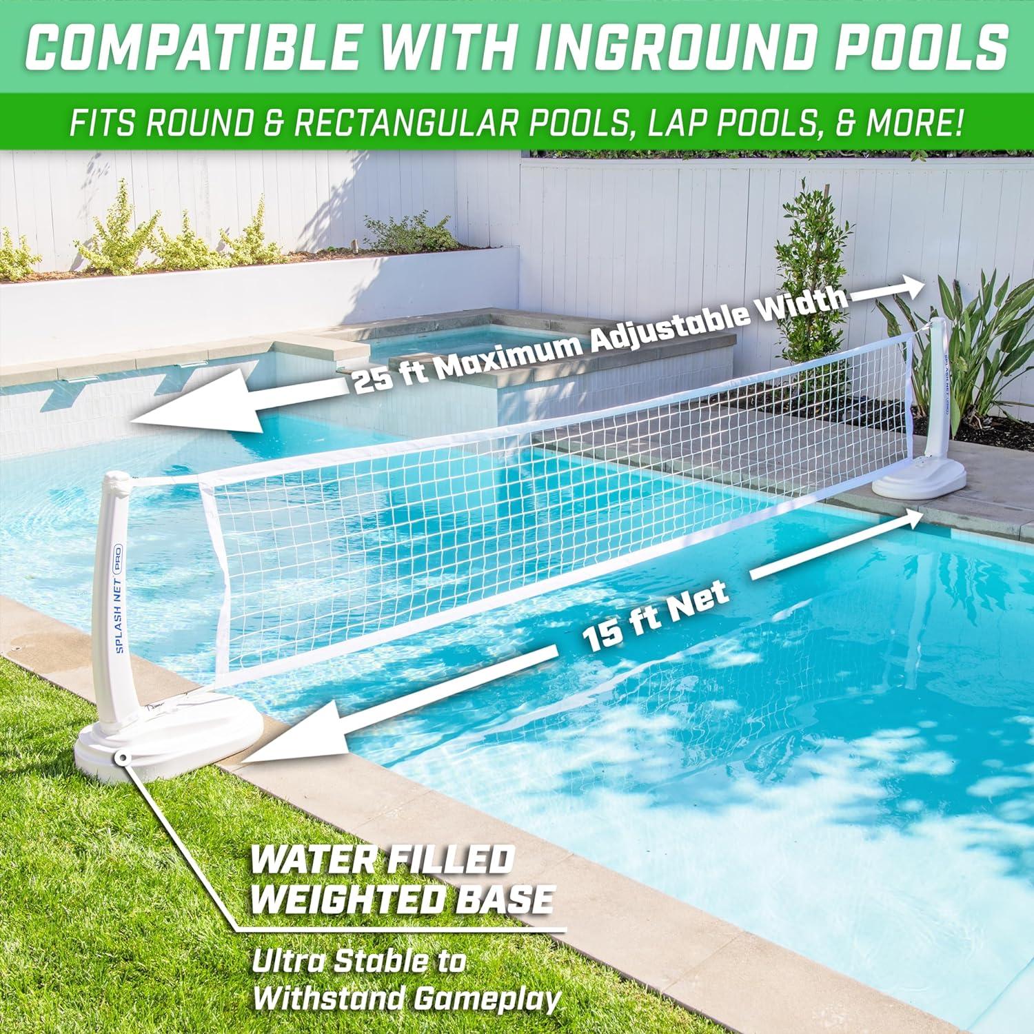GoSports Splash Net PRO Pool Volleyball Net - Includes 2 Water Volleyballs and Pump - White