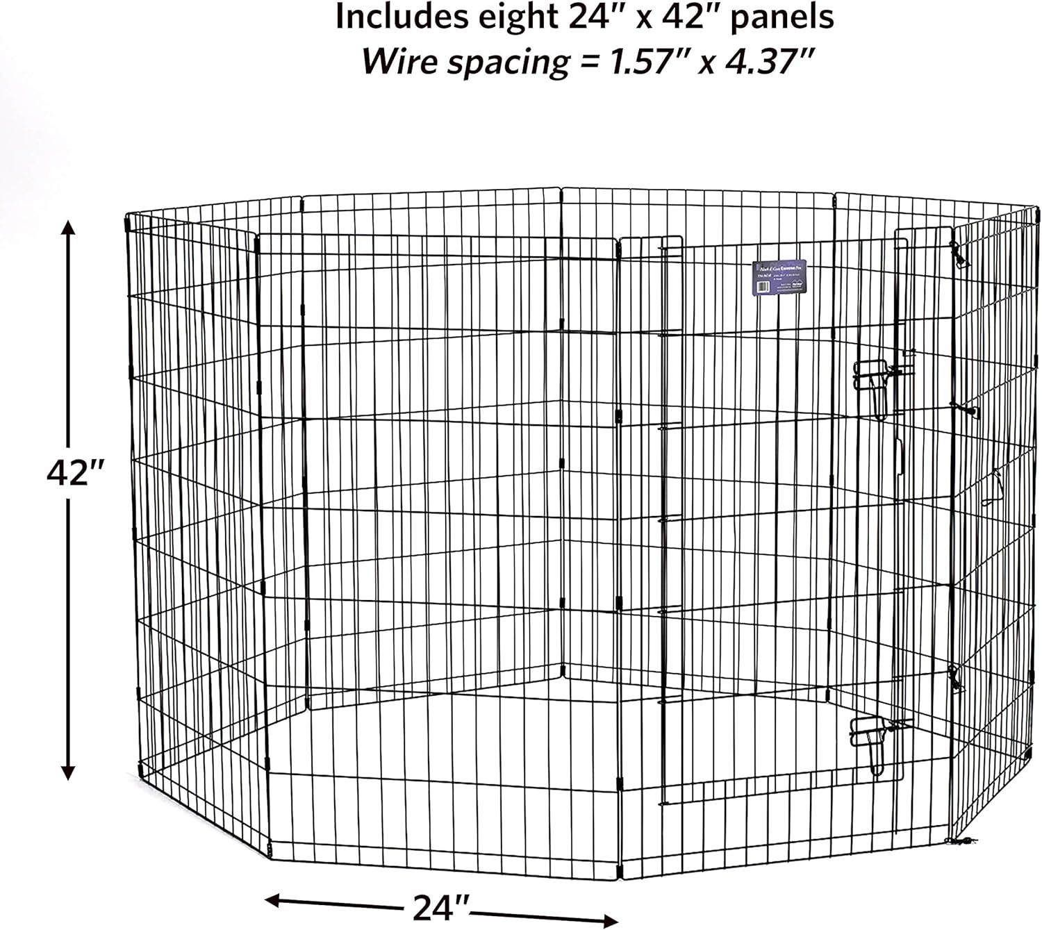 Black Metal Foldable Dog Exercise Pen with Door, 24"W x 42"H