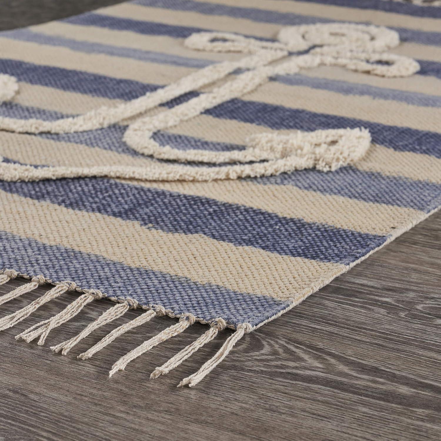 Ox Bay Anchor Navy Blue Striped 2 ft. 6 in. x 3 ft. 9 in. Nautical Tufted Scatter Accent Rug