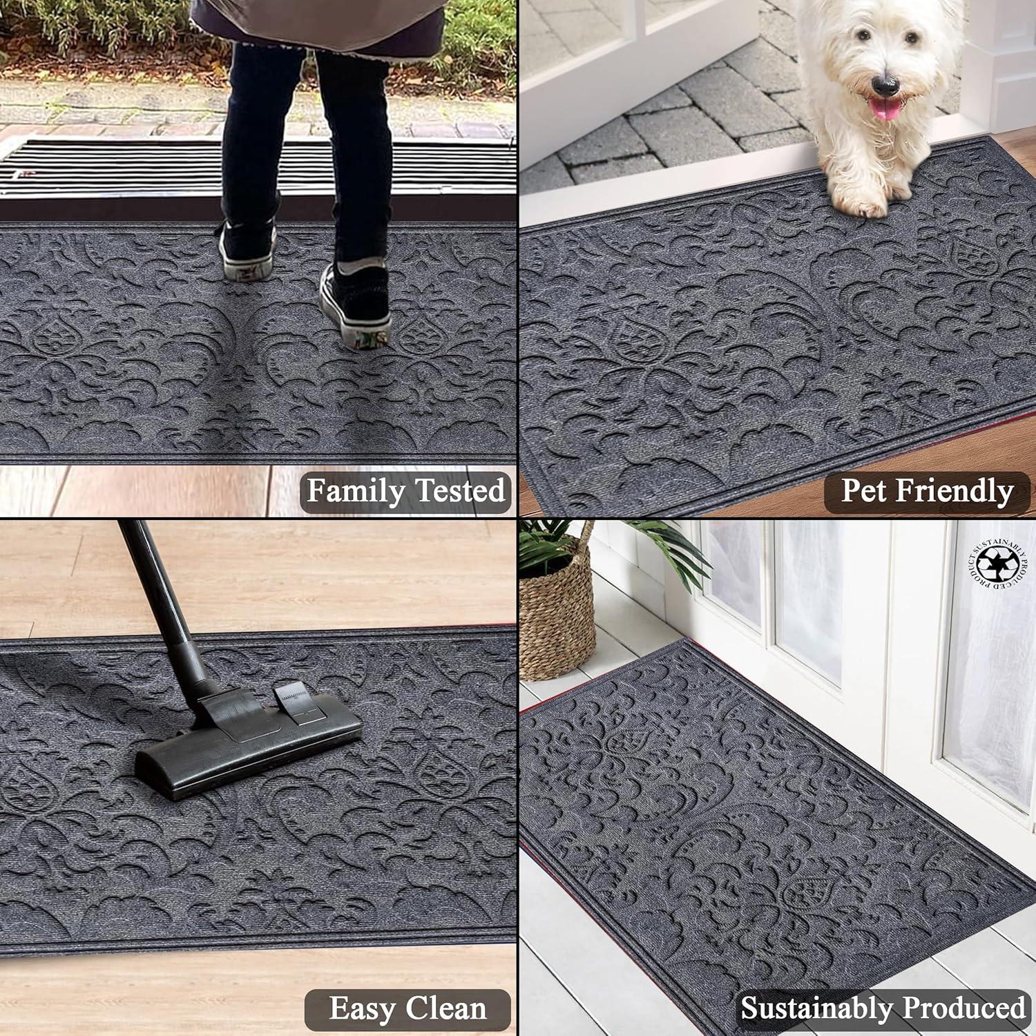 A1HC Indoor Outdoor Mat, Front and Back Entrance Welcome Mats, Large Front Door Patio Mats 24x36 Inches, Non-Slip Easy Clean Entrance Washable Large Size Doormats, Dark Grey
