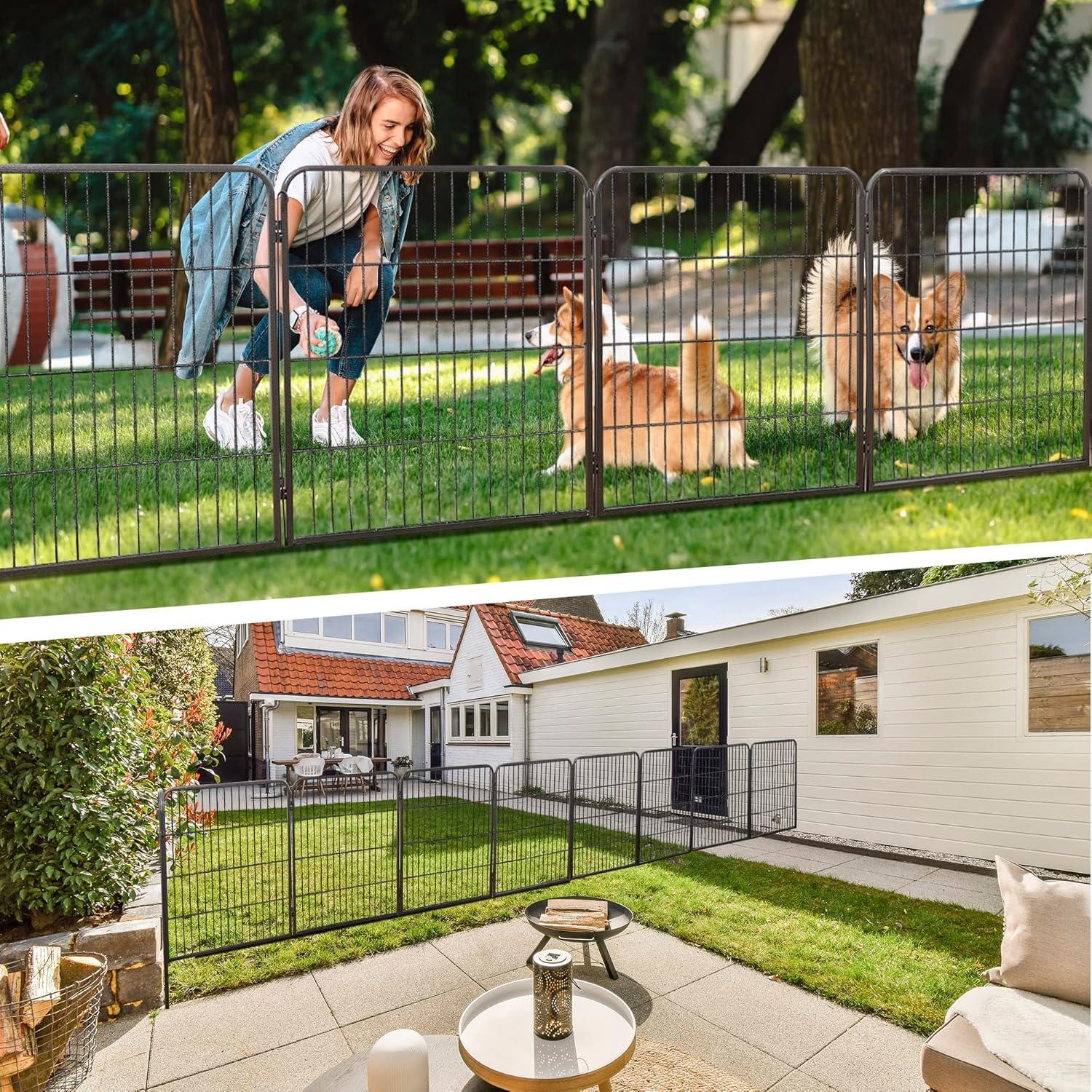 FDW Dog Playpen Pet Dog Fence 32" Height 16 Panels Metal Dog Pen Outdoor Exercise Pen with Doors for Large/Medium /Small Dogs Camping,Yard