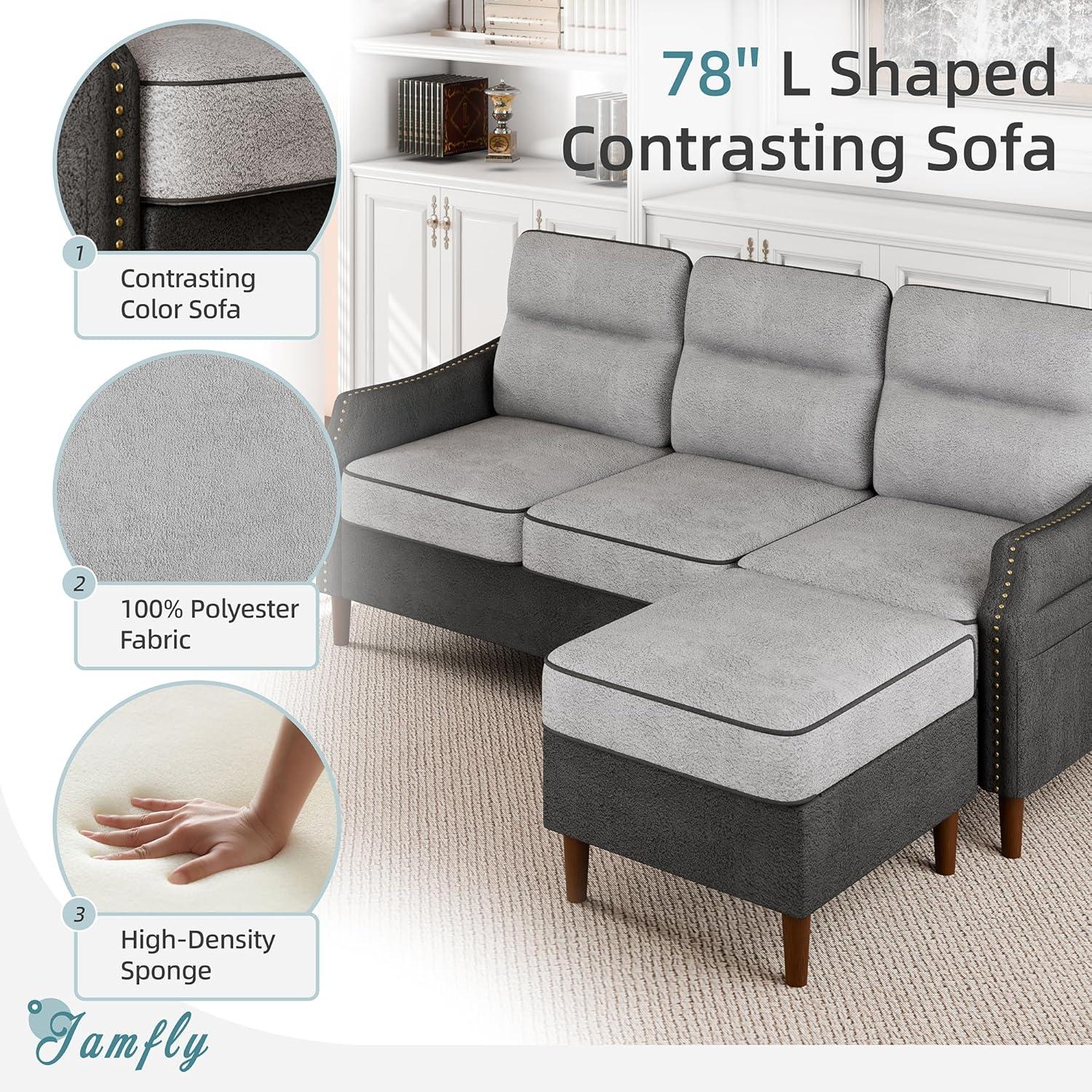 78" Sectional L Shaped Sofa Couch