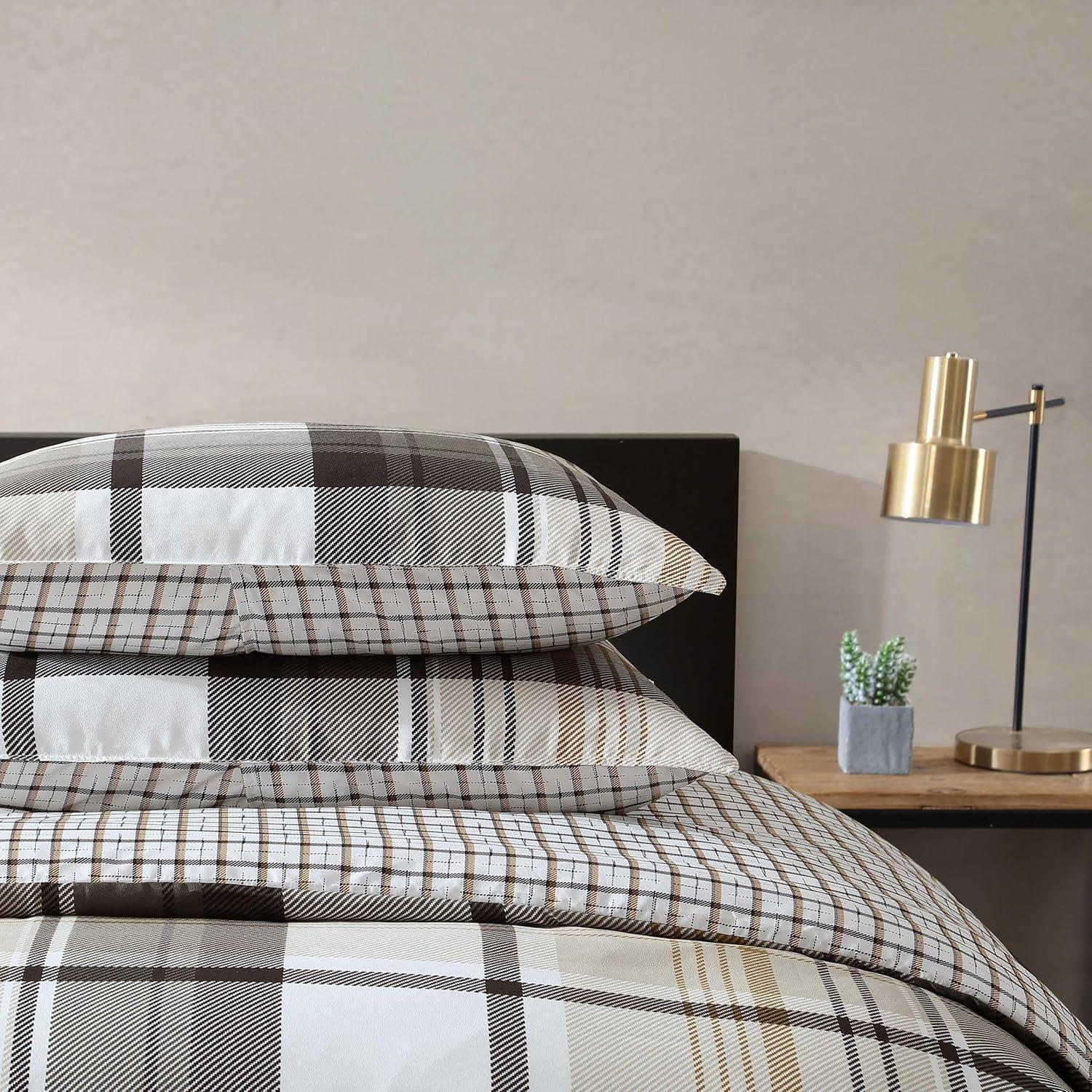 Eddie Bauer - Twin Duvet Cover Set, Reversible Microsuede Bedding Set with Matching Shams, Casual Home Decor (Normandy Plaid Black, Twin)