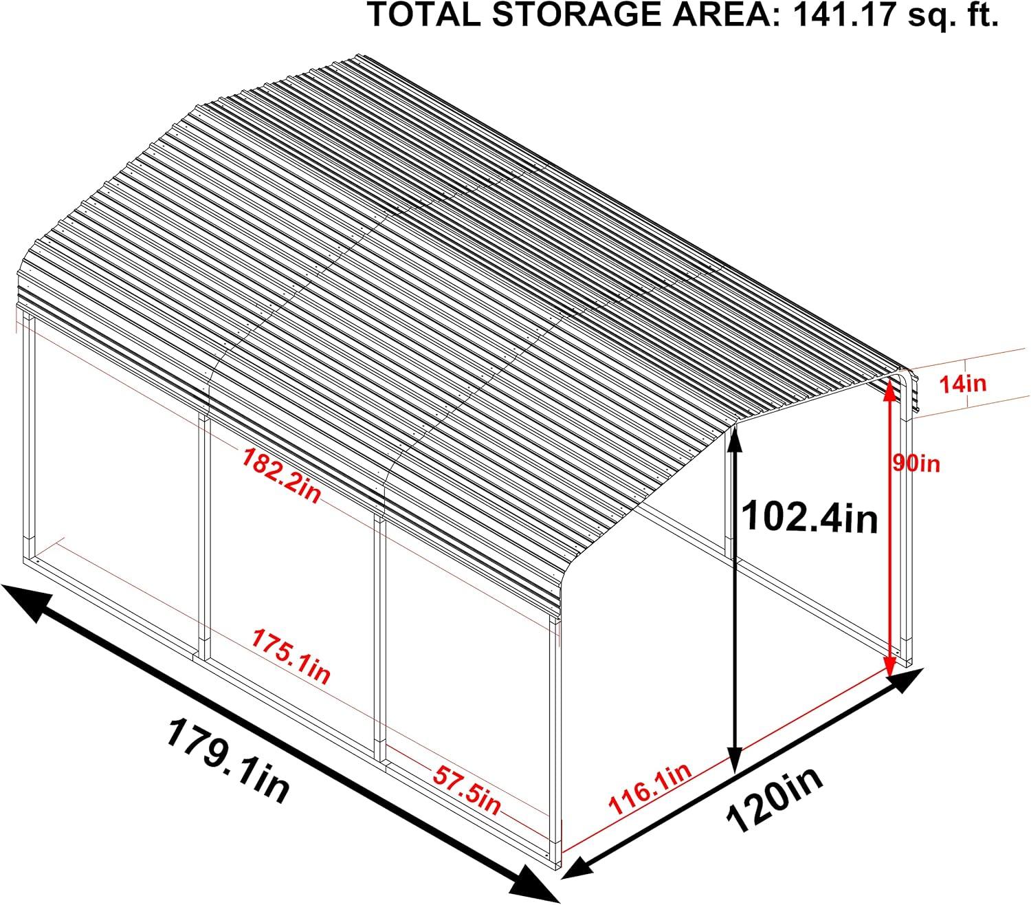 10x15 FT Gray Metal Carport with Peak Roof