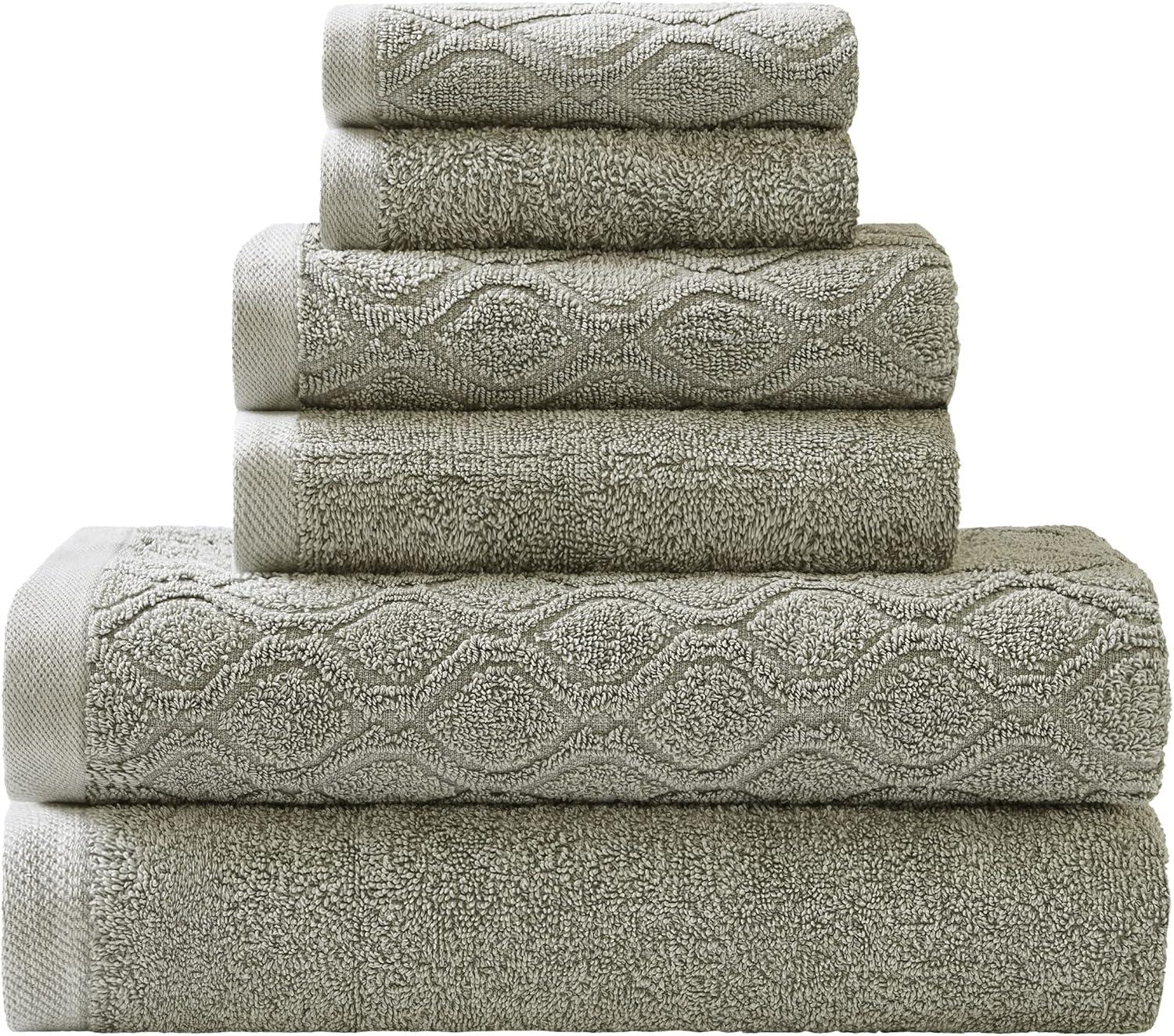 Sage Organic Cotton 6-Piece Towel Set with Jacquard Weave