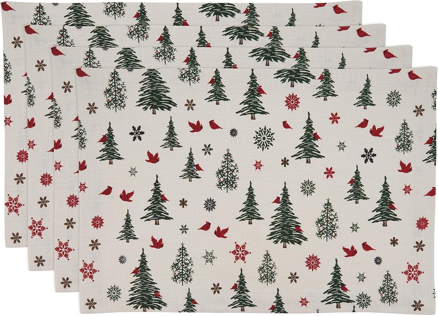 Saro Lifestyle Saro Lifestyle Christmas Tree & Snowflakes Design Holiday Table Mats (Set of 4), Ivory, 14"x20"