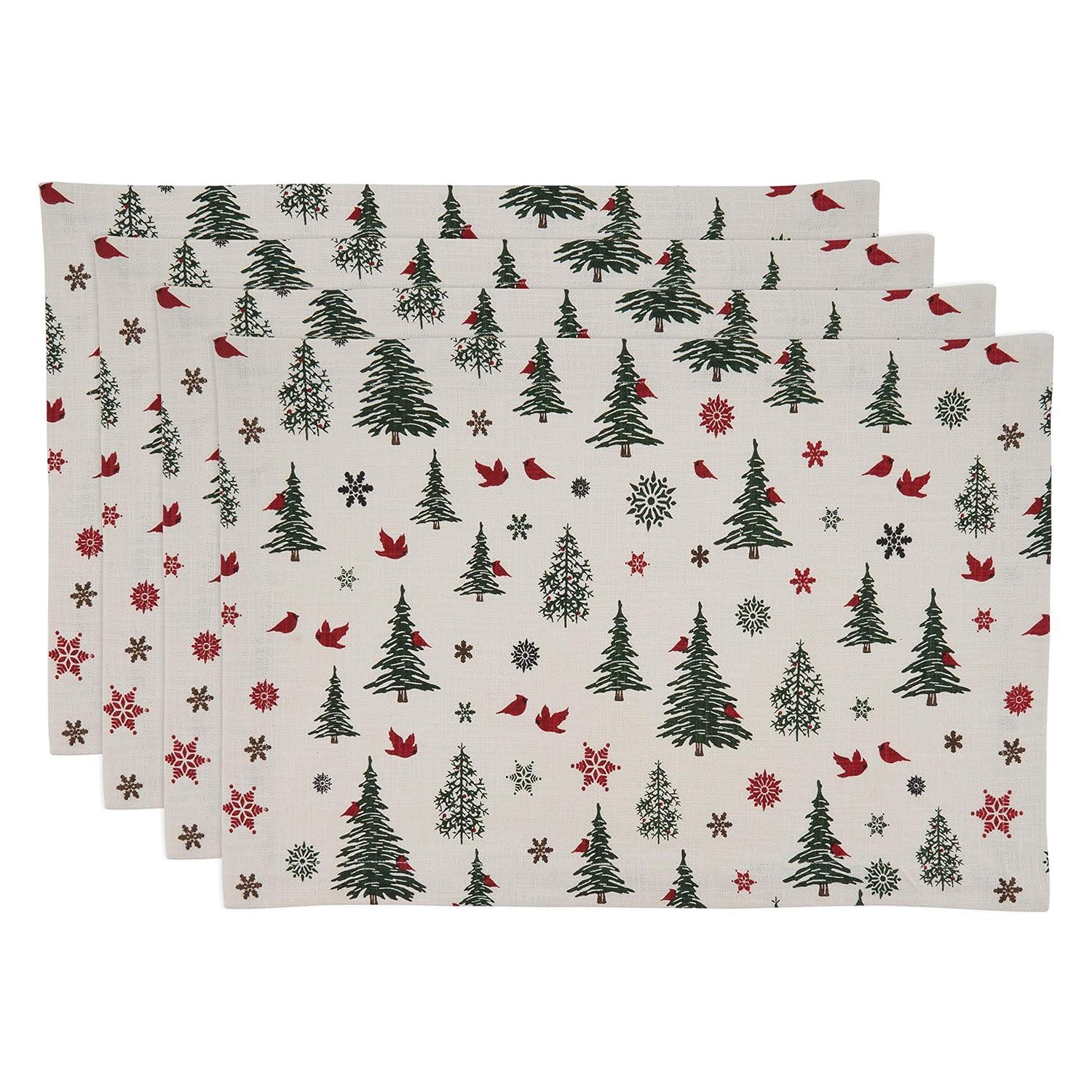 Saro Lifestyle Saro Lifestyle Christmas Tree & Snowflakes Design Holiday Table Mats (Set of 4), Ivory, 14"x20"