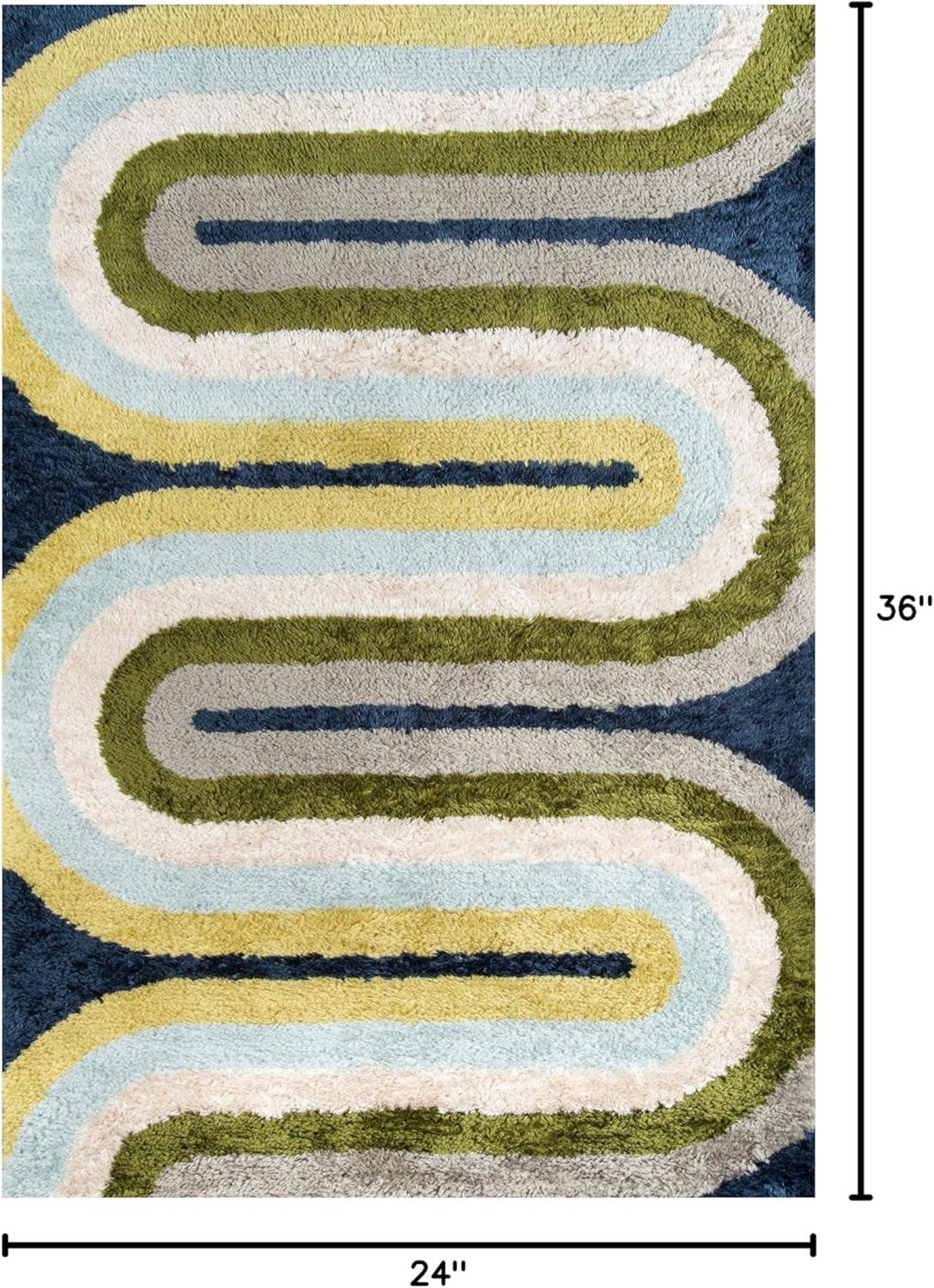 Retro Multicolor Hand-Tufted Shag Rug, 2' x 3'