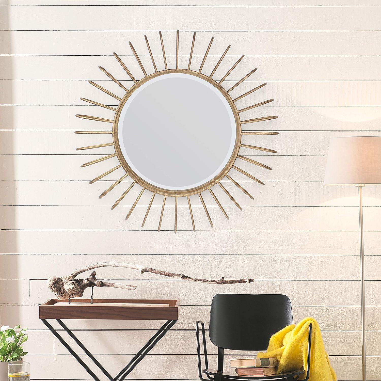 24" Metal Sunburst Round Hanging Wall Mirror Gold - Stonebriar Collection