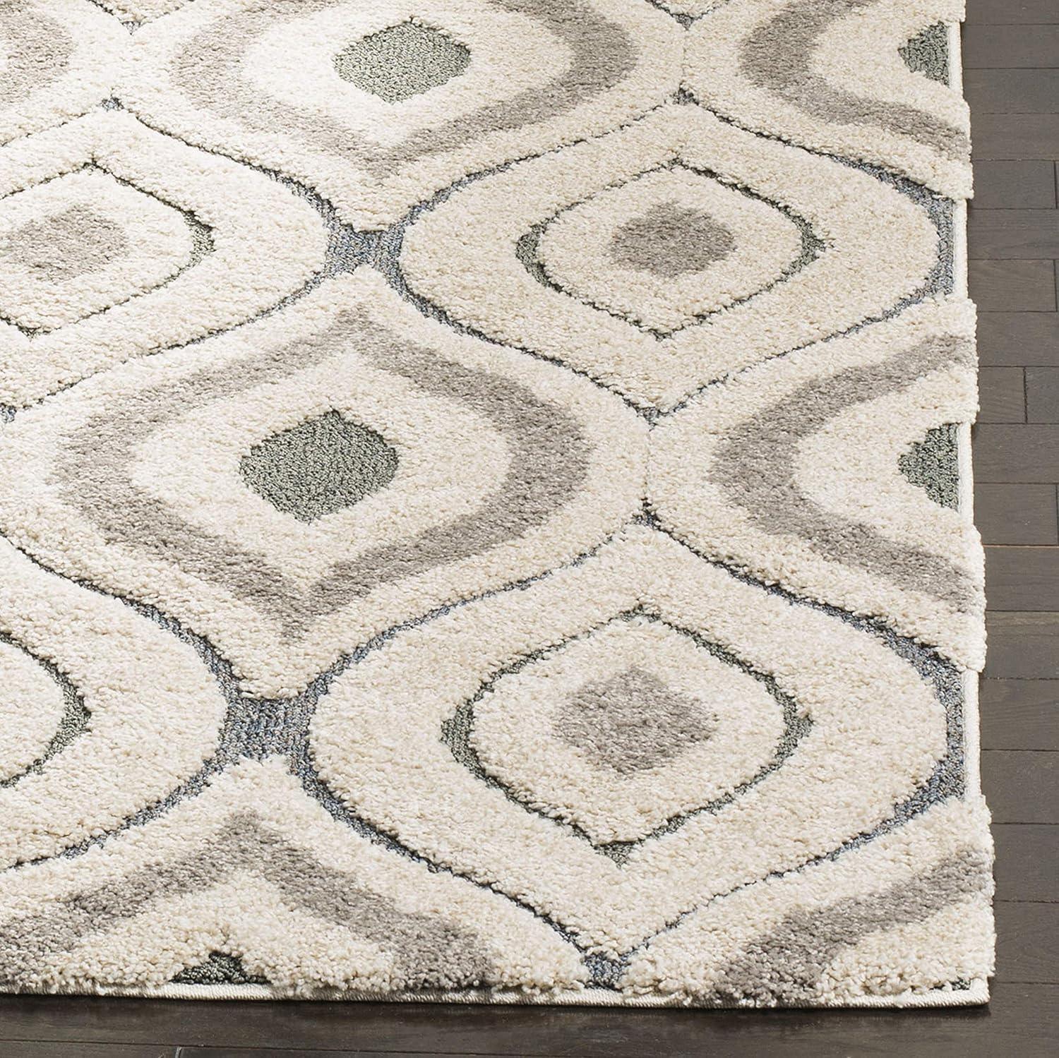 Florida Shag SG461 Power Loomed Indoor Accent Rug - Cream/Light Blue - 4'x4' Square - Safavieh