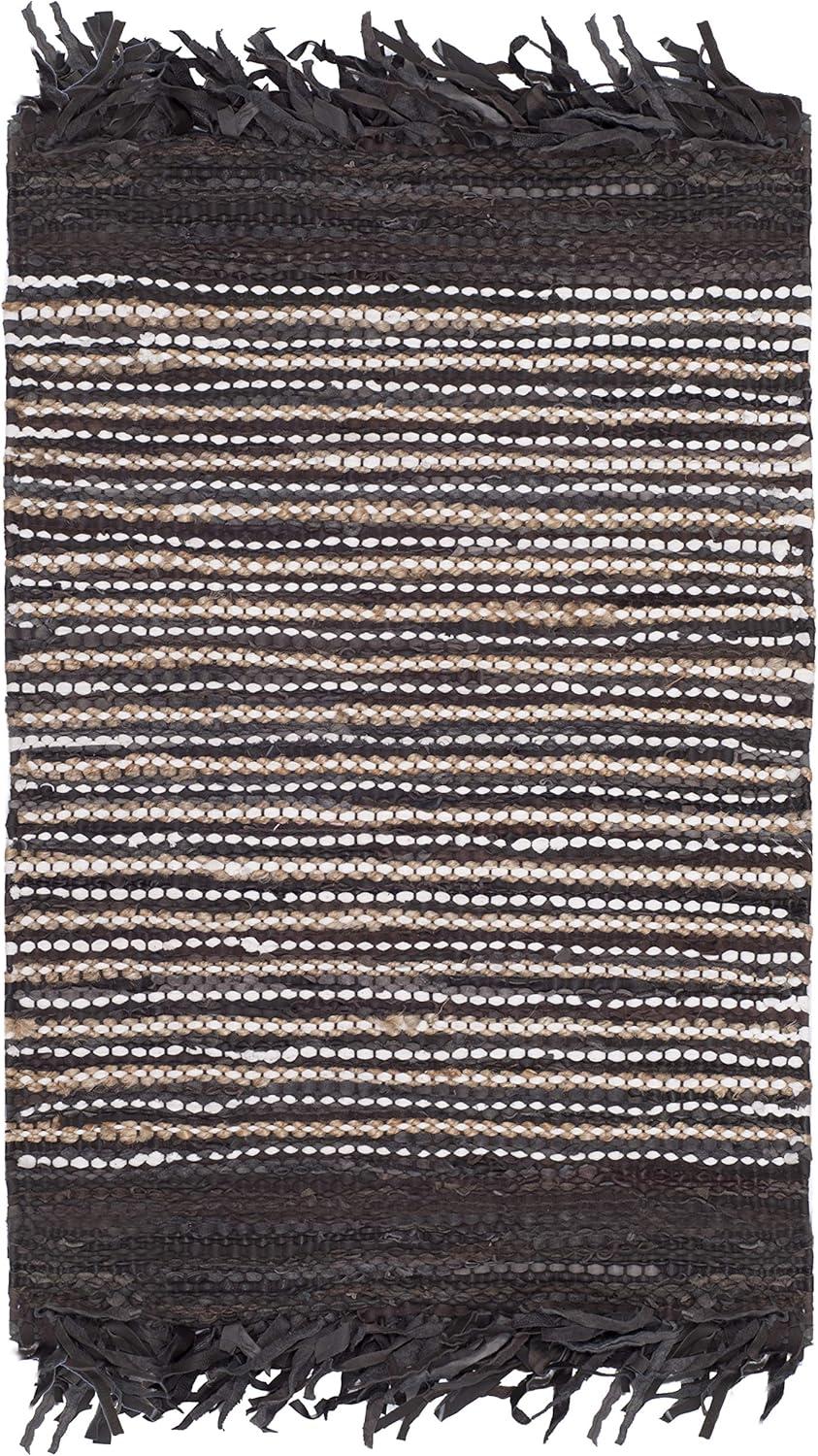 SAFAVIEH Vintage Leather Aaron Stripe Fringed Area Rug, Dark Brown/Multi, 2' x 3'