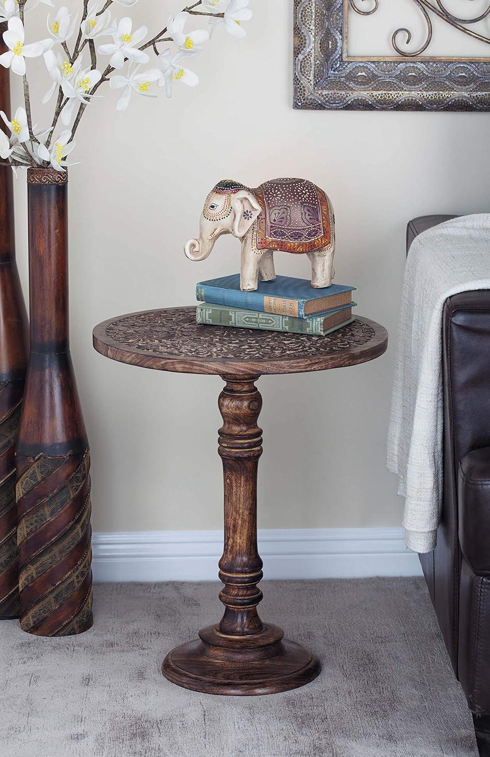 Carved Mango Wood Accent Table Brown - Olivia & May: Handcrafted, Traditional Style, Indoor Use