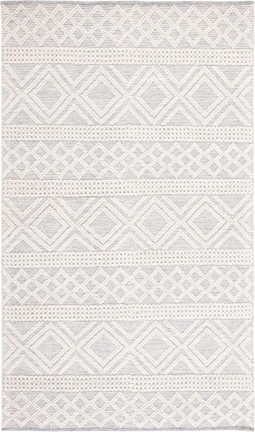 Ivory and Blue Hand-tufted Wool Cotton Blend 8' x 10' Area Rug