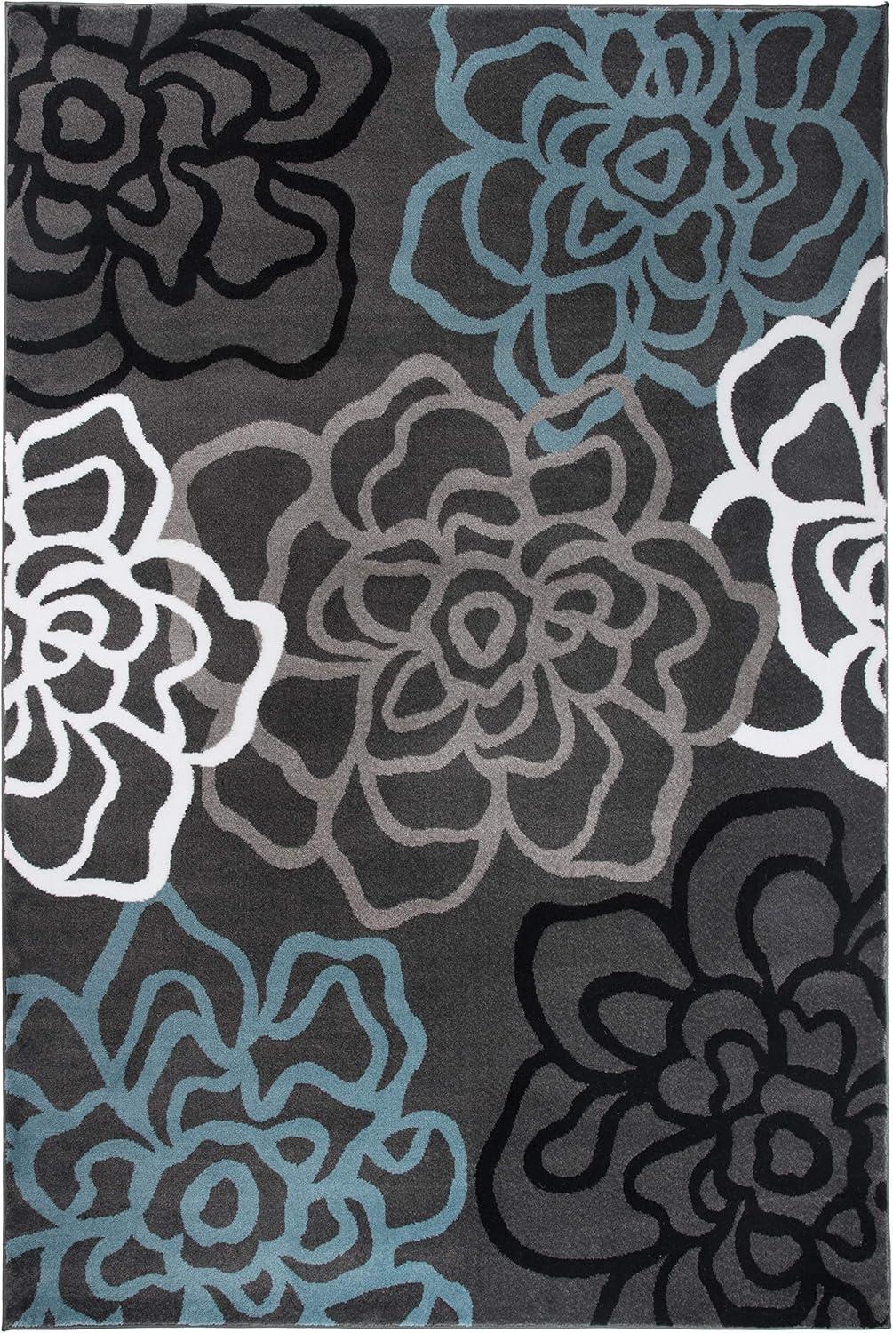 Elegant Gray Floral Synthetic 5' x 7' Easy-Care Area Rug