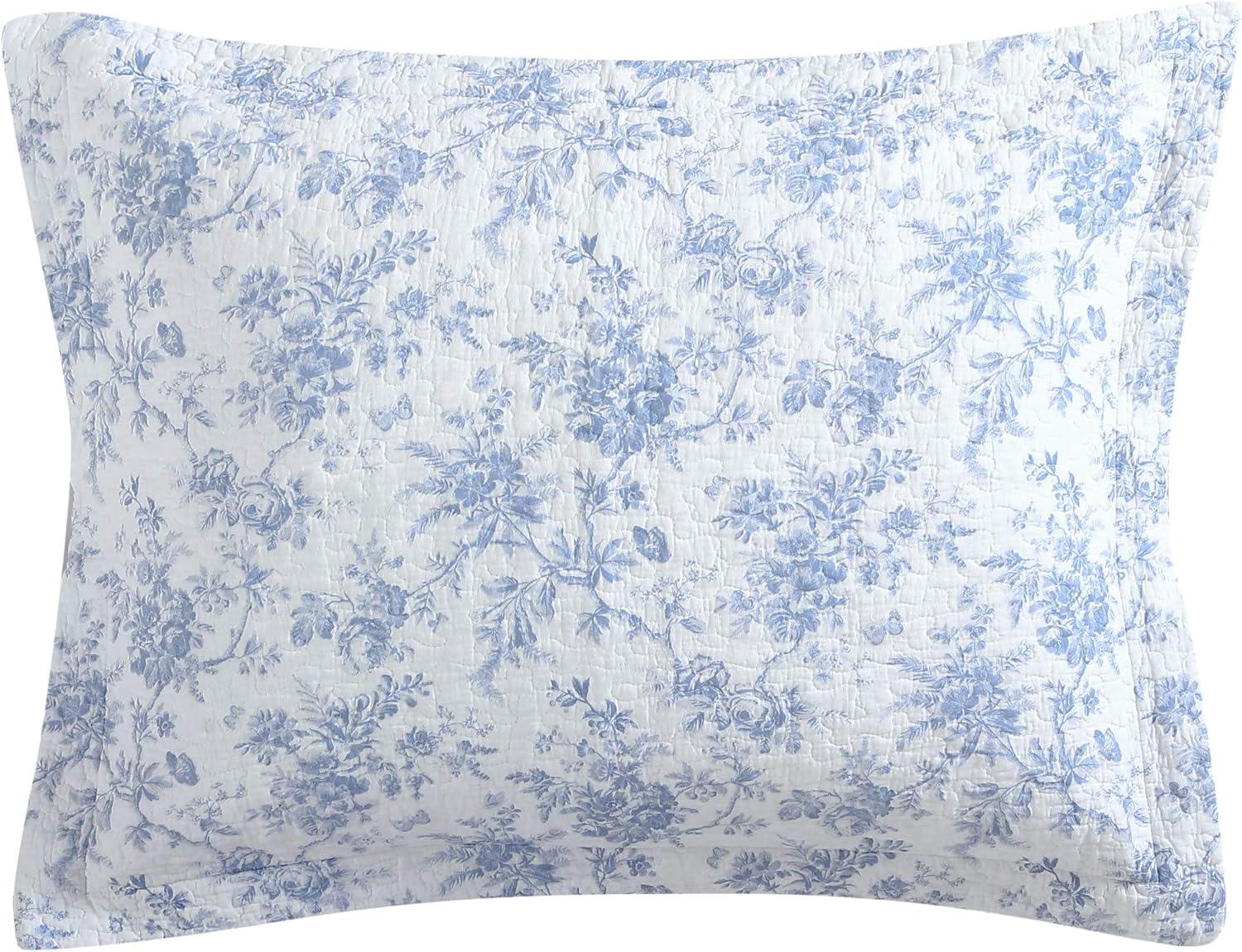 Blue Floral Cotton Reversible Full Quilt Set