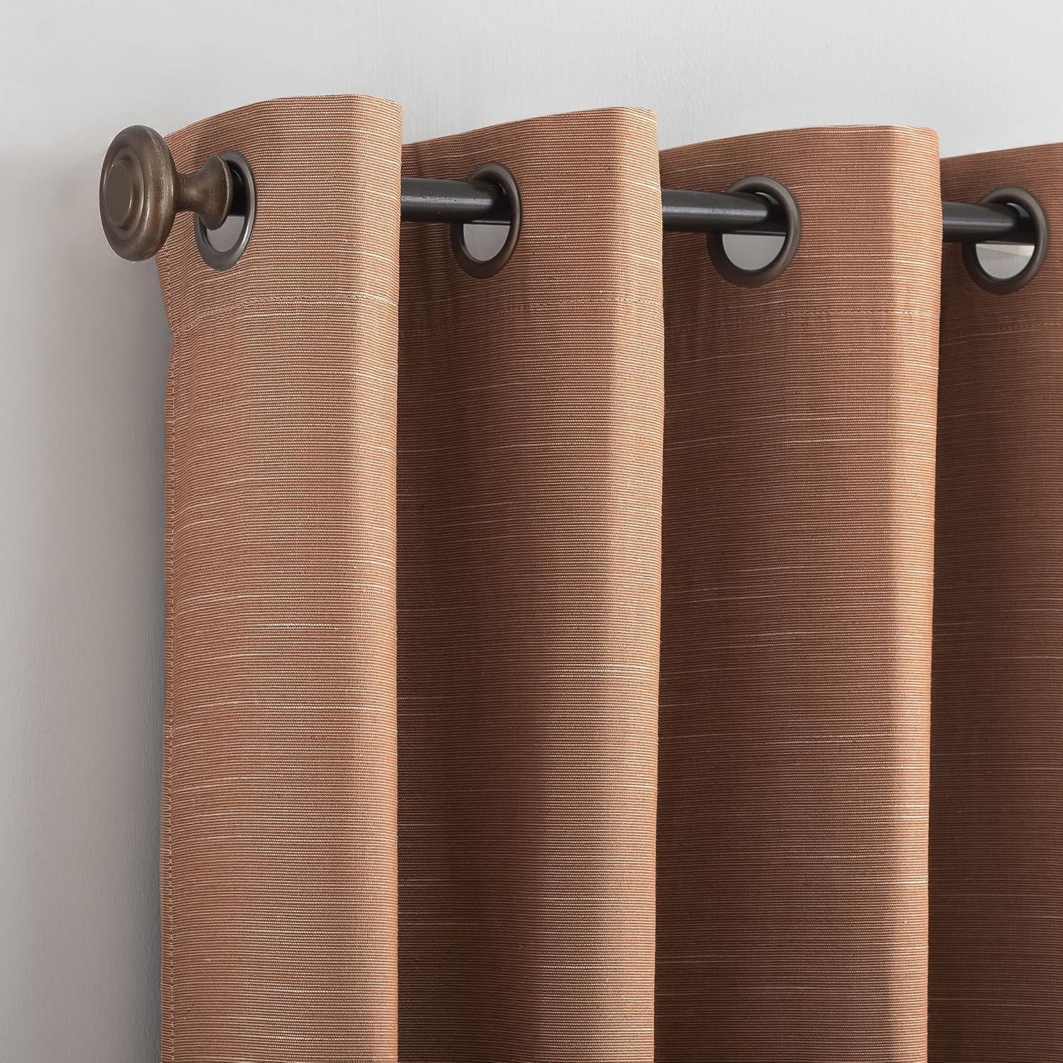 50"x84" Archaeo Total Blackout Textured Linen Blend Grommet Top Curtain Panel Pecan Brown: Modern Noise Reduction
