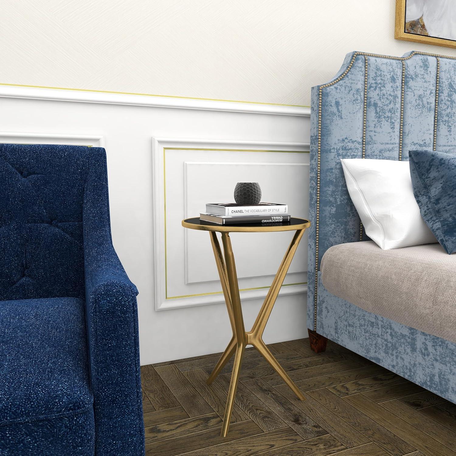 24.05" Modern Metal and Smoke Glass Accent Table Gold - Olivia & May: Round Bedside Stand, No Assembly Required