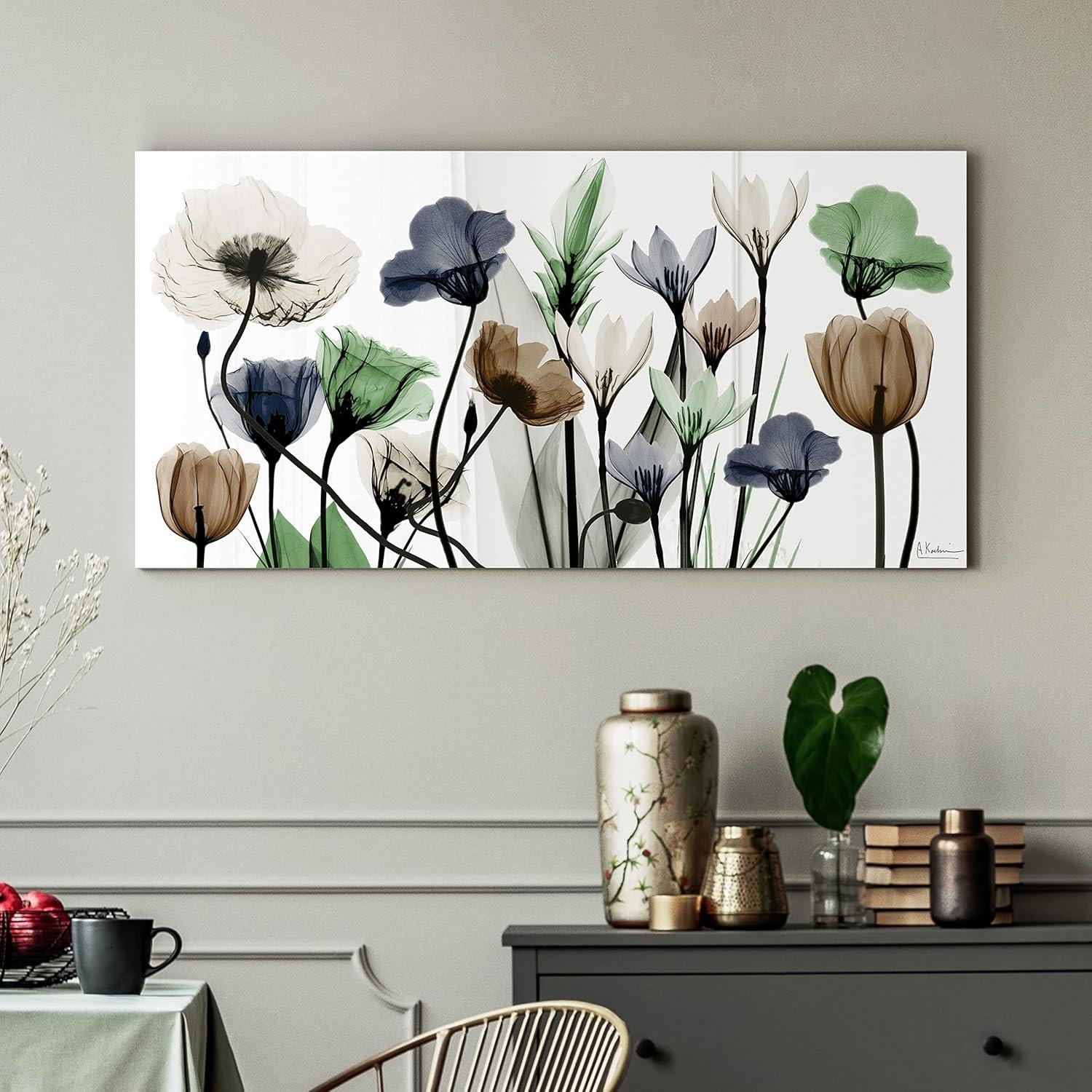 Floral Landscape Tempered Glass Wall Art for Nursery, 24" x 48"