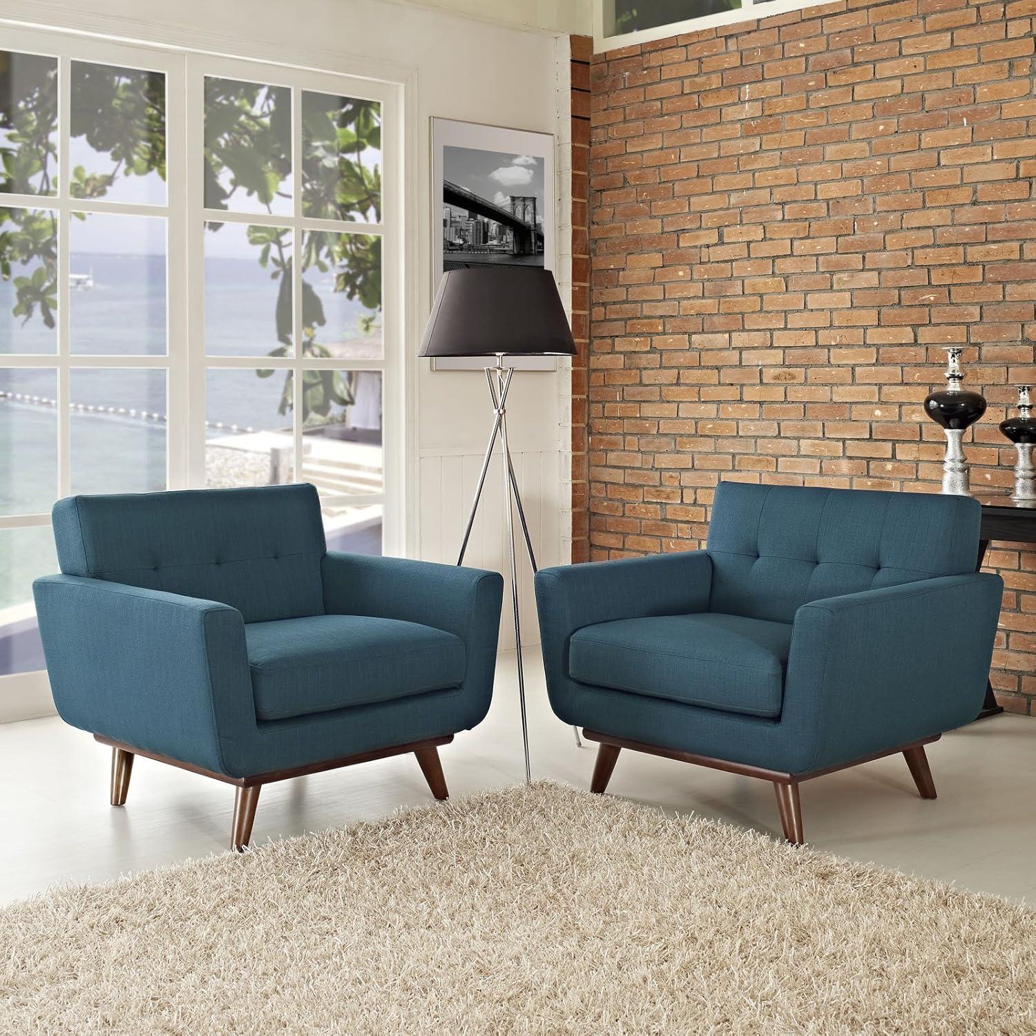Modway Engage Modern Fabric Armchair in Azure Blue (Set of 2)