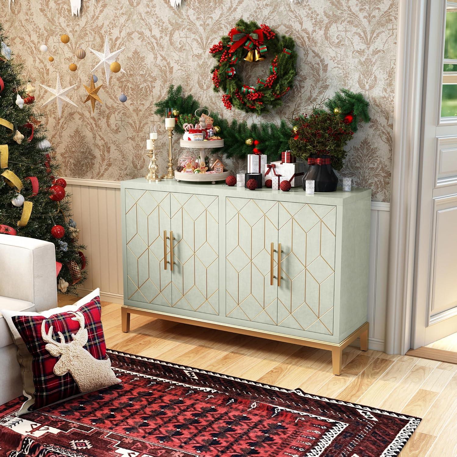 Mercer41 Dieks 48" Sideboard Storage Cabinet with Gold Trim