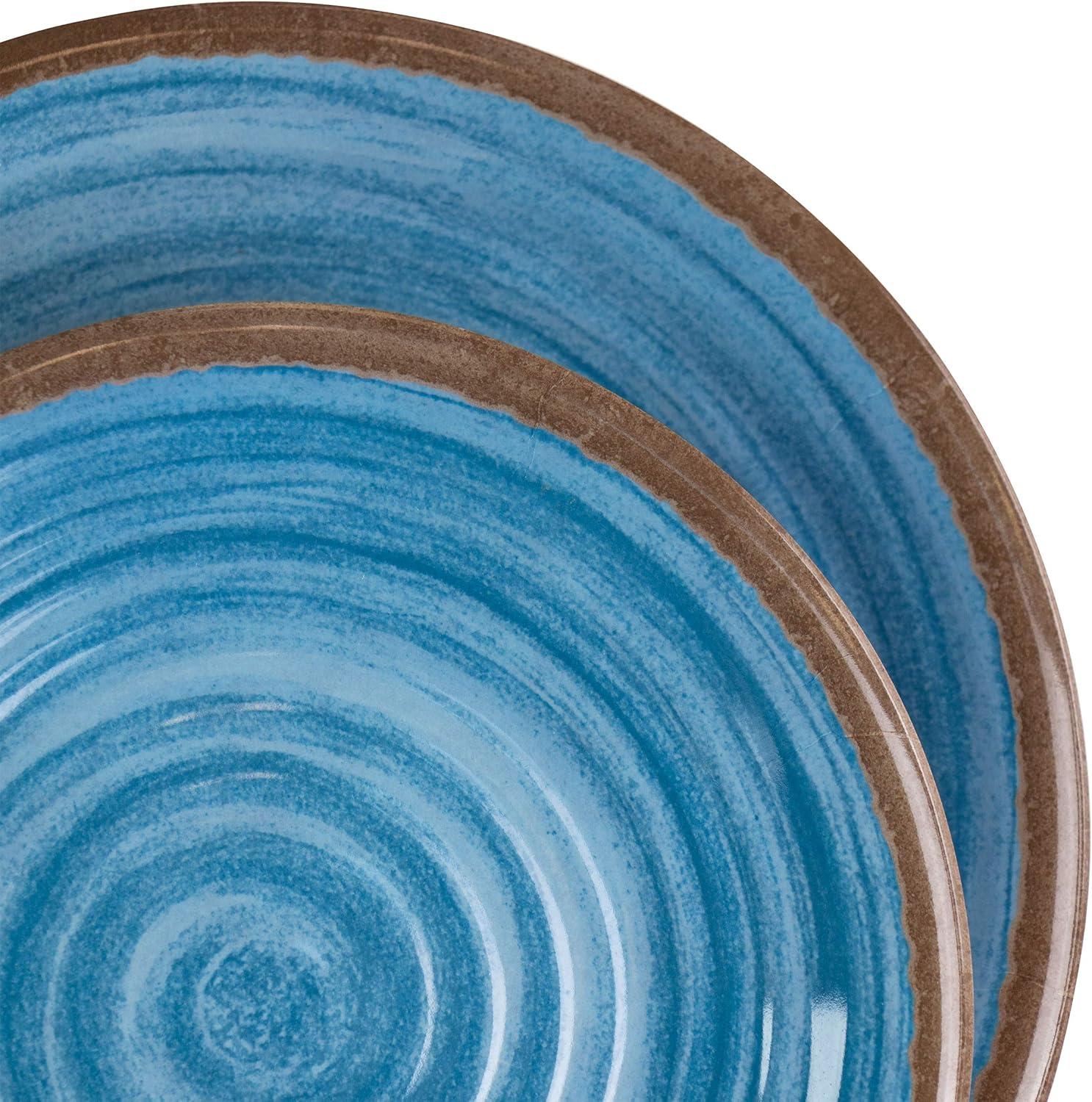 12pc Melamine Rippled Tides Dinnerware Set Blue - Elama: Solid Pattern, Service for 4, Dishwasher-Safe, Dish Set