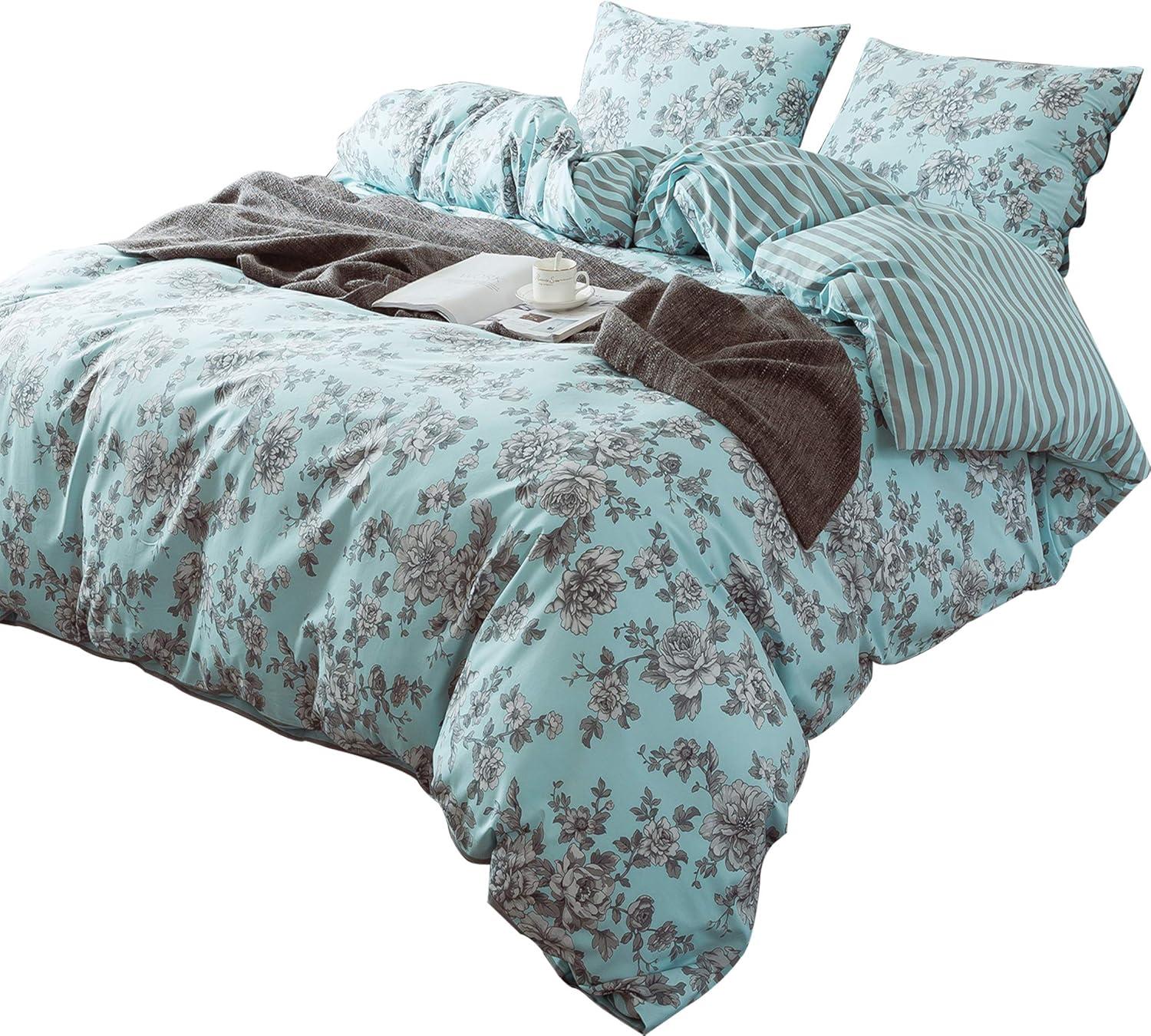 ANNA.Z HOME & DESIGN 3Pc Reversible Cotton Duvet Cover Set. 100% Cotton Percale Fabric. Pre-Washed Soft. Machine Washable.