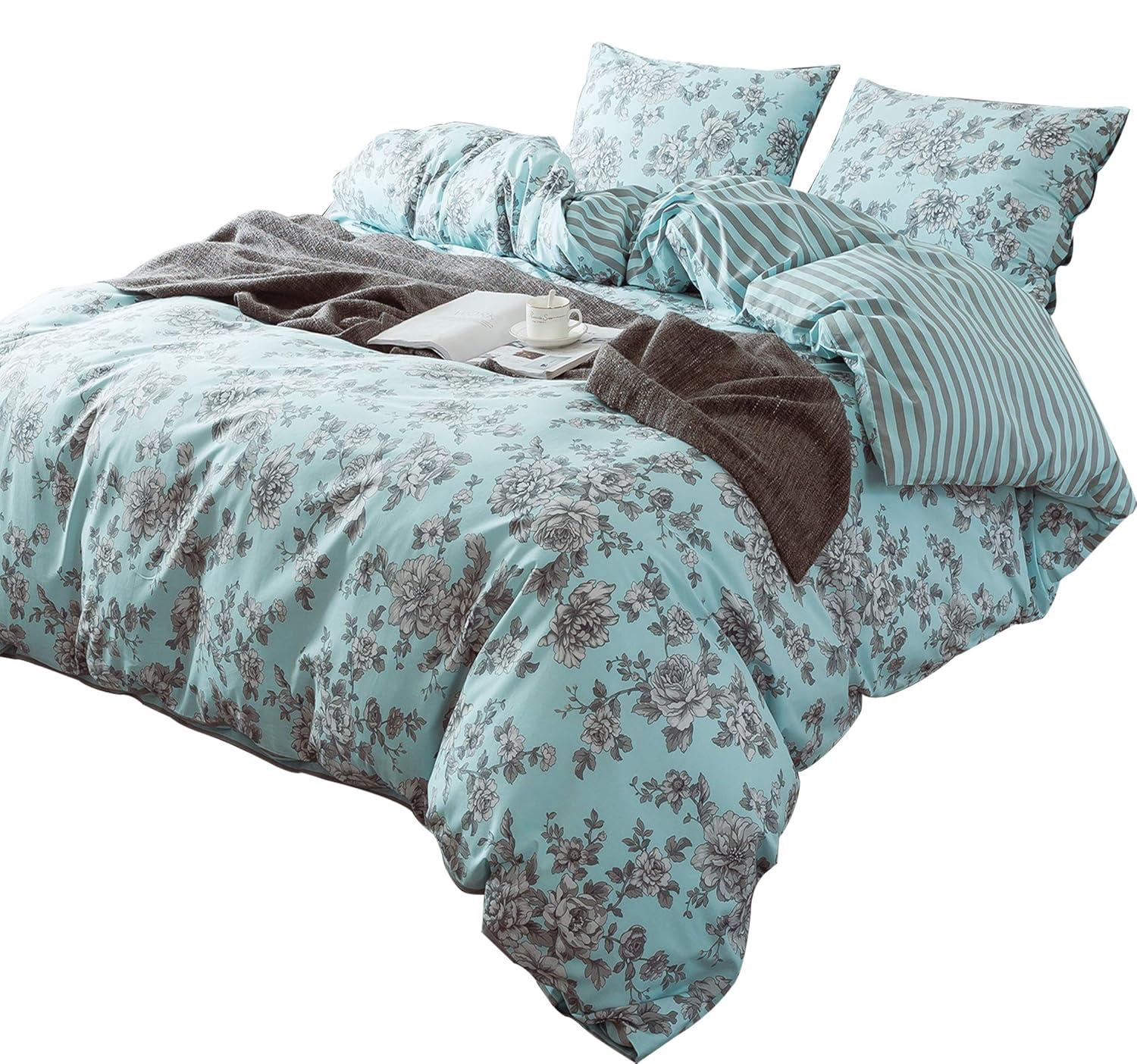 ANNA.Z HOME & DESIGN 3Pc Reversible Cotton Duvet Cover Set. 100% Cotton Percale Fabric. Pre-Washed Soft. Machine Washable.