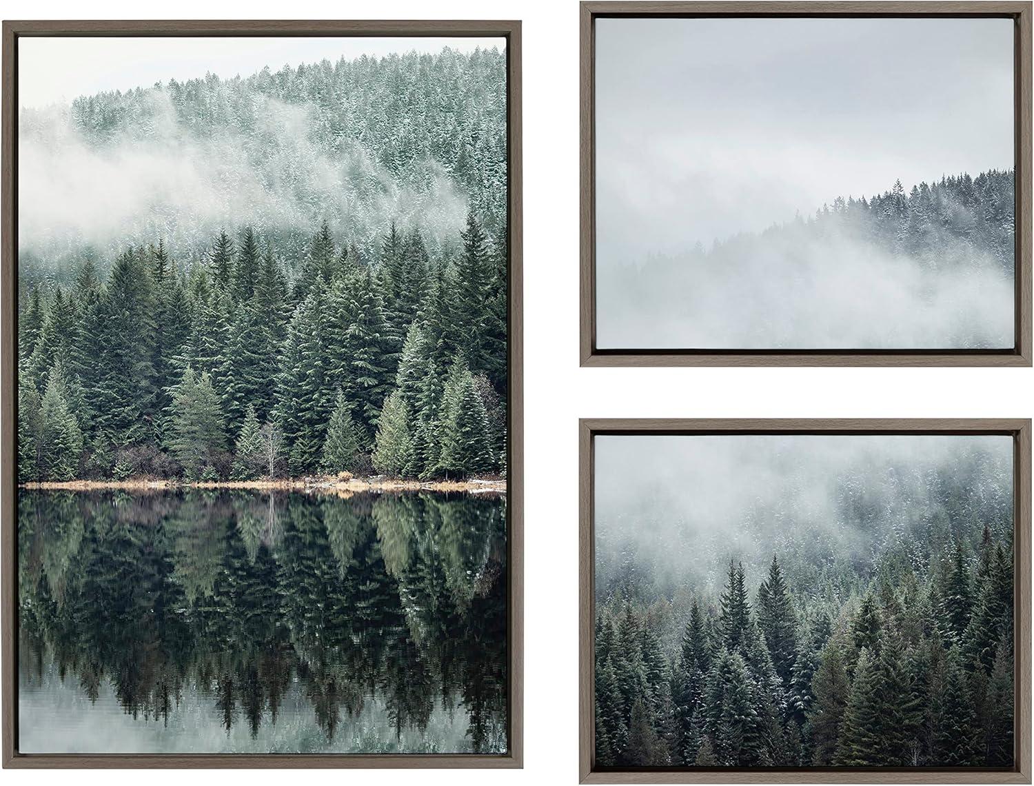 Sylvie Evergreen Reflections in Fog Framed Canvas Wall Art Set