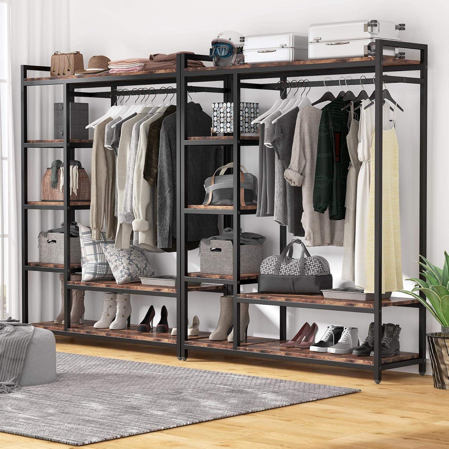 Tribesigns Free-standing Closet Organizer Garment Rack with 6 Storage Shelves and Hanging Bar