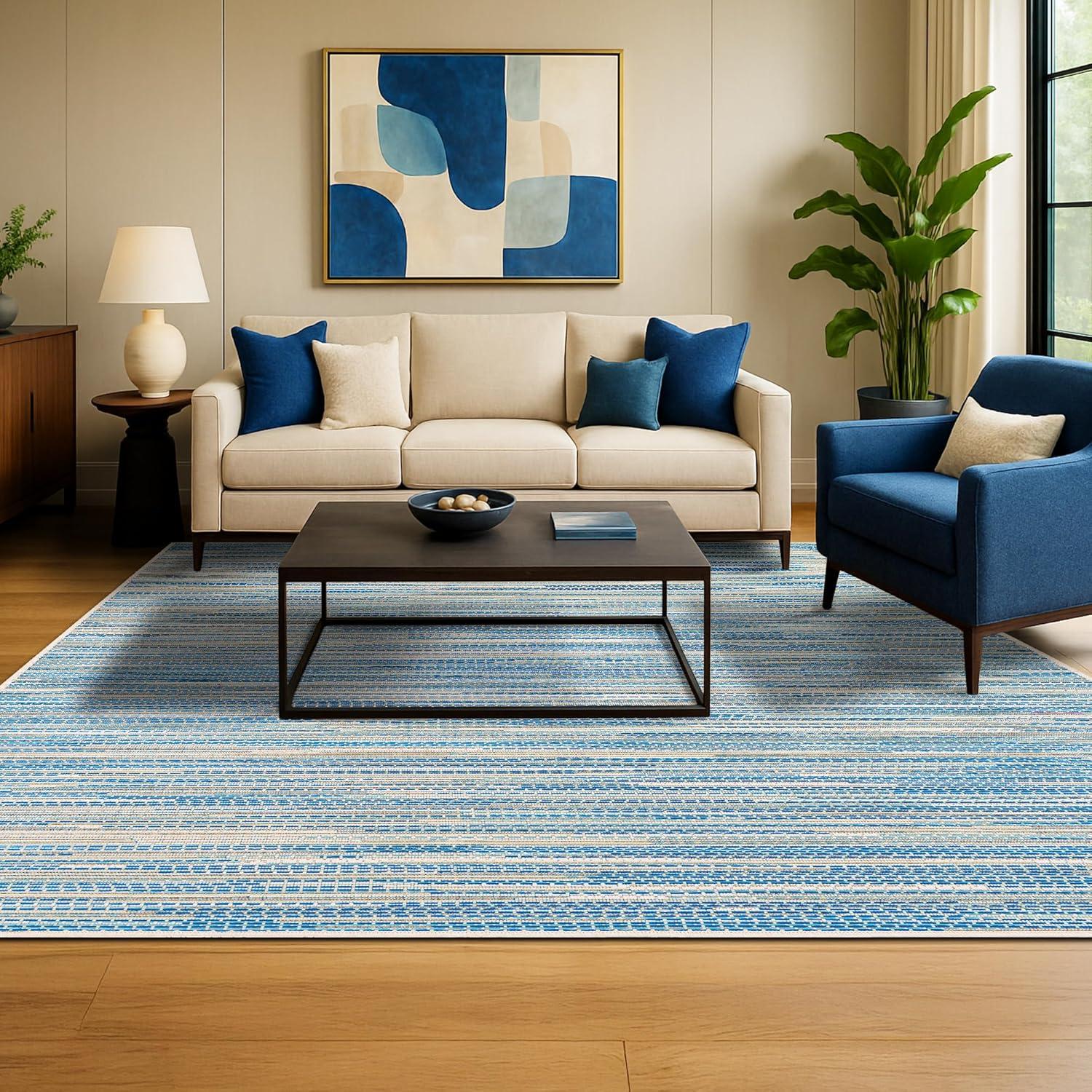 Couristan Monaco Alassio Indoor / Outdoor Area Rug, Sand-Azure Blue-Turquoise, 3'9" x 5'5"