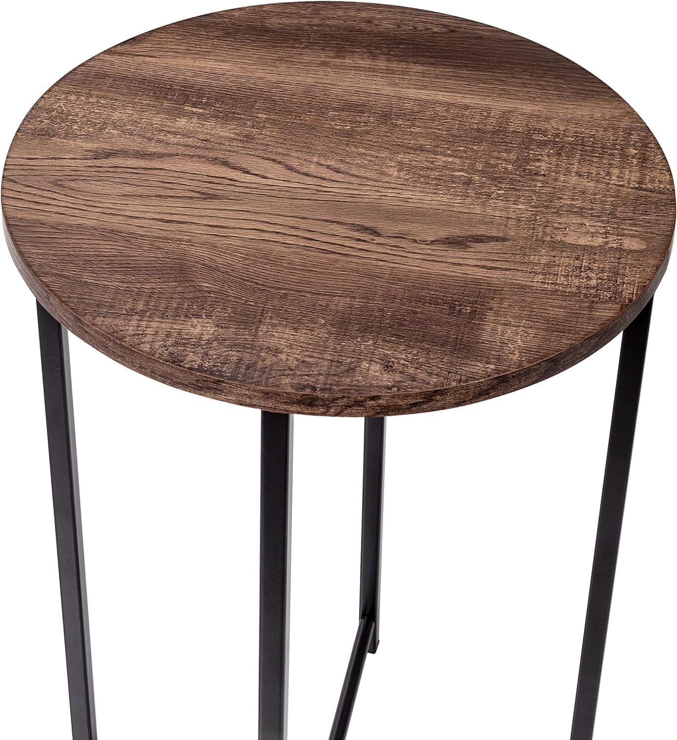 24" Black and Natural MDF Round Side Table with Metal Base