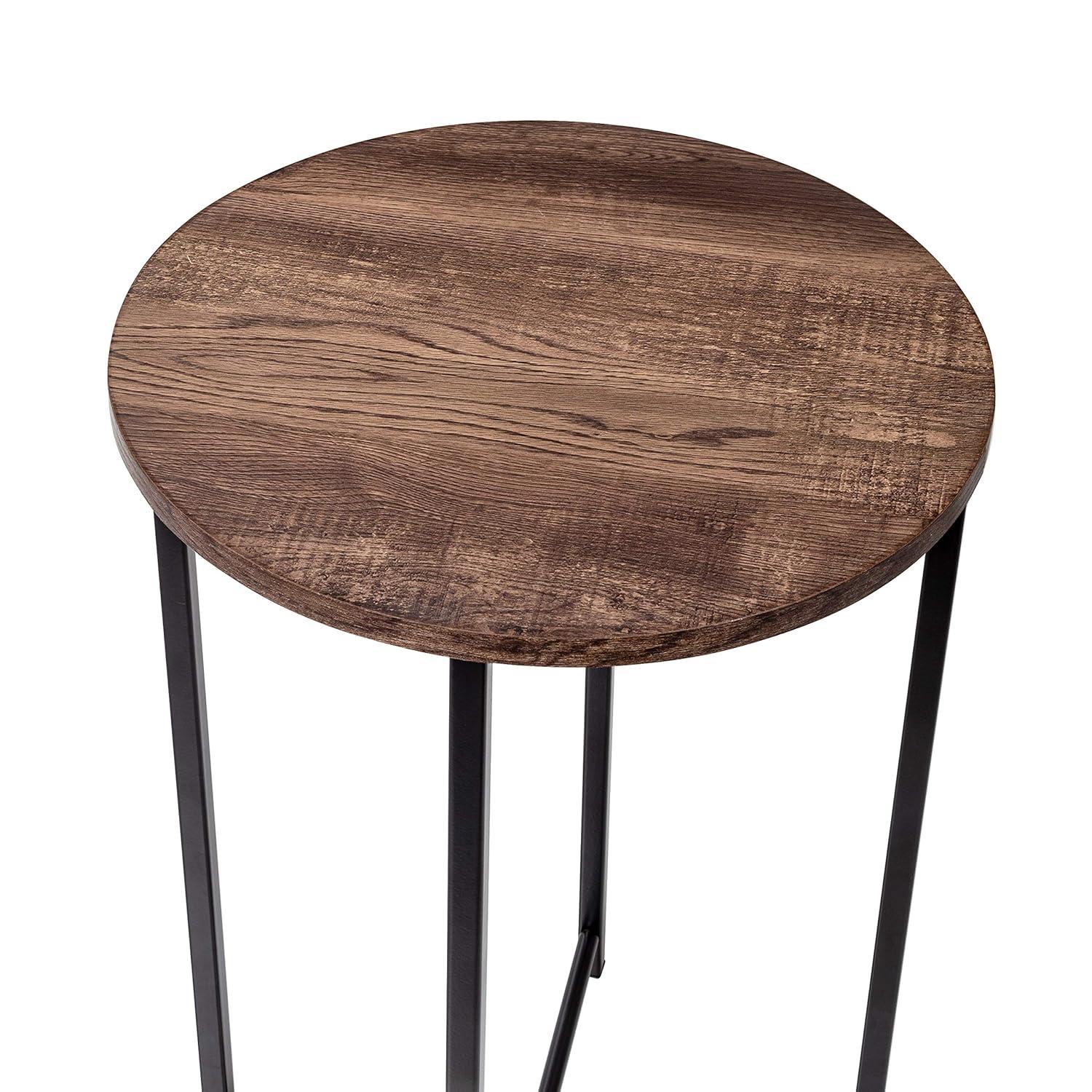 Honey-Can-Do Steel and MDF Round Side Table with X-Pattern Base, Black/Natural