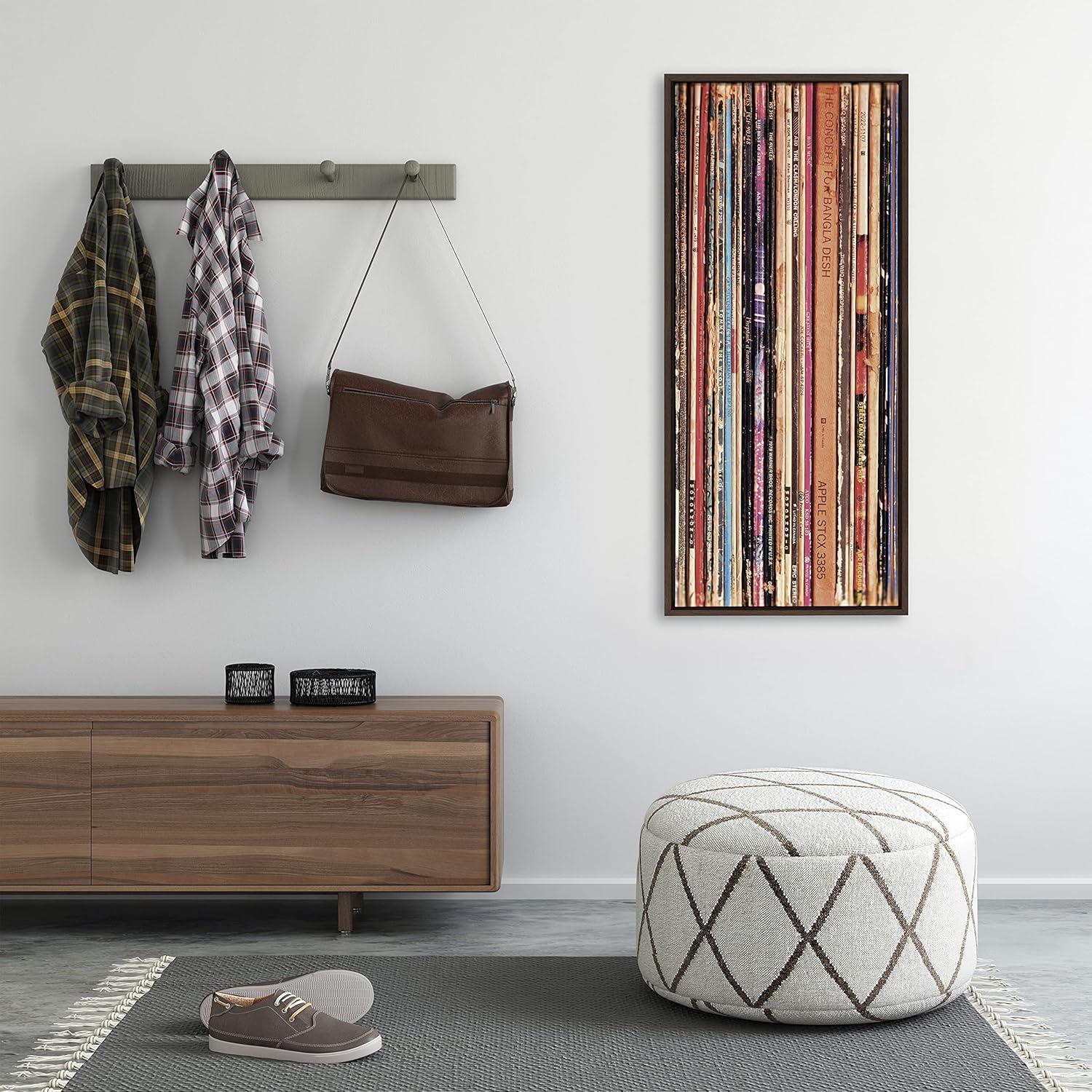 18" x 40" Sylvie Records Framed Canvas by Robert Cadloff of Bomobob Brown - Kate & Laurel All Things Decor: Mid-Century Modern Wall Art