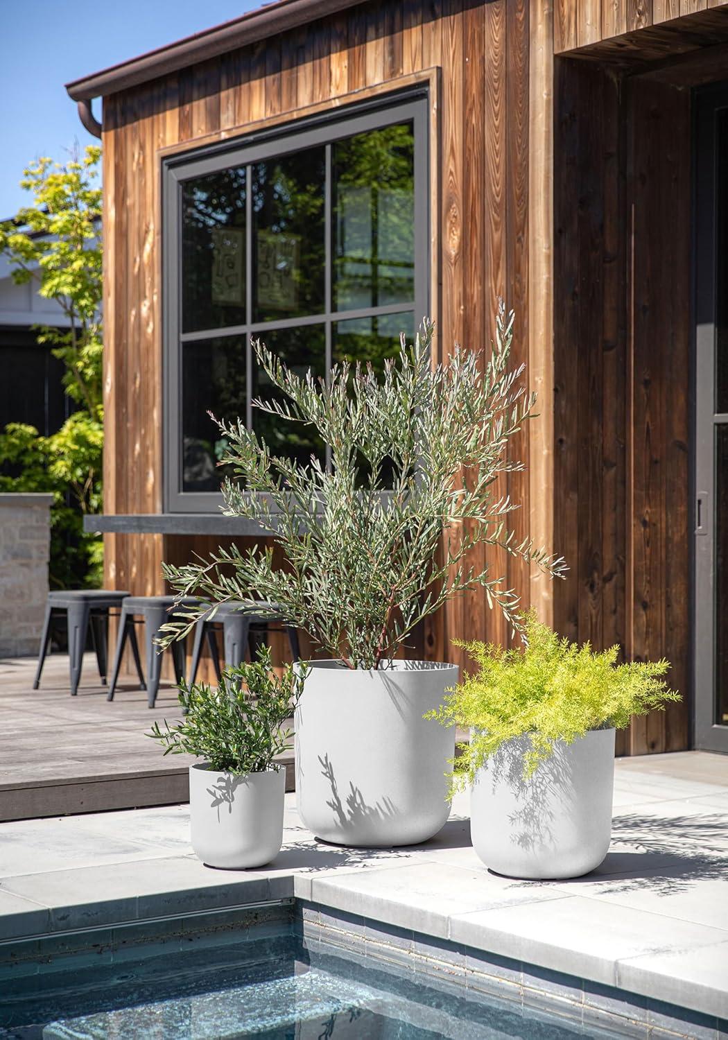 Veradek Kona Series Bundle - Three Piece Set of Plastic-Stone Planters - White