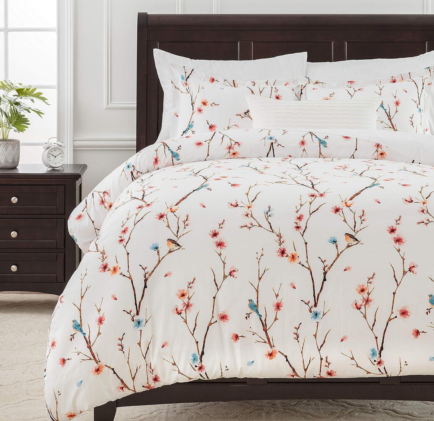 Chanasya Ultra Soft Sakura Cherry Tree Reversible Duvet Cover Set