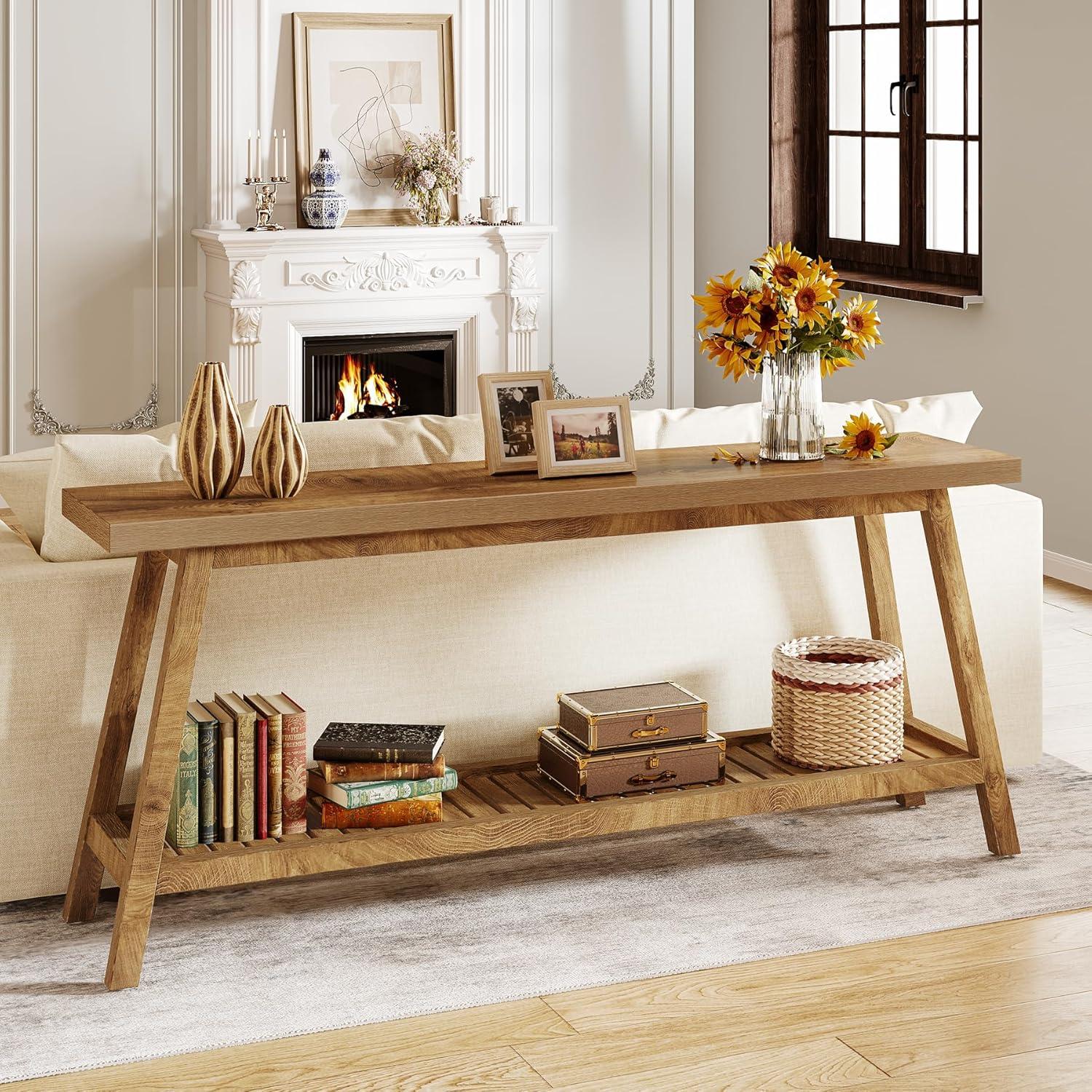 Gracie Oaks 70.9-Inch Farmhouse Console for Entryway, 2-Tier Entry Table Sofa Table