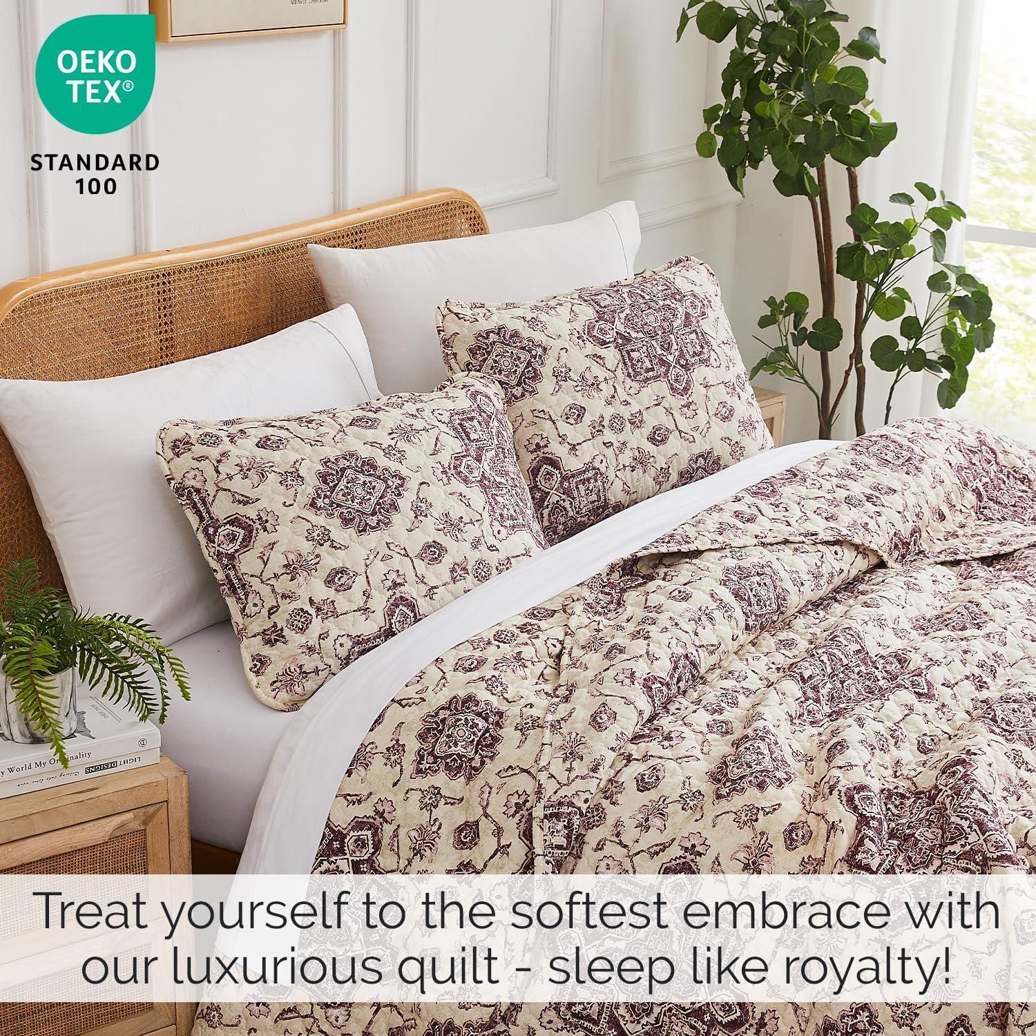 Southshore Fine Living Oversized Persia Lightweight 3-Piece Quilt Set Eggplant Full / Queen