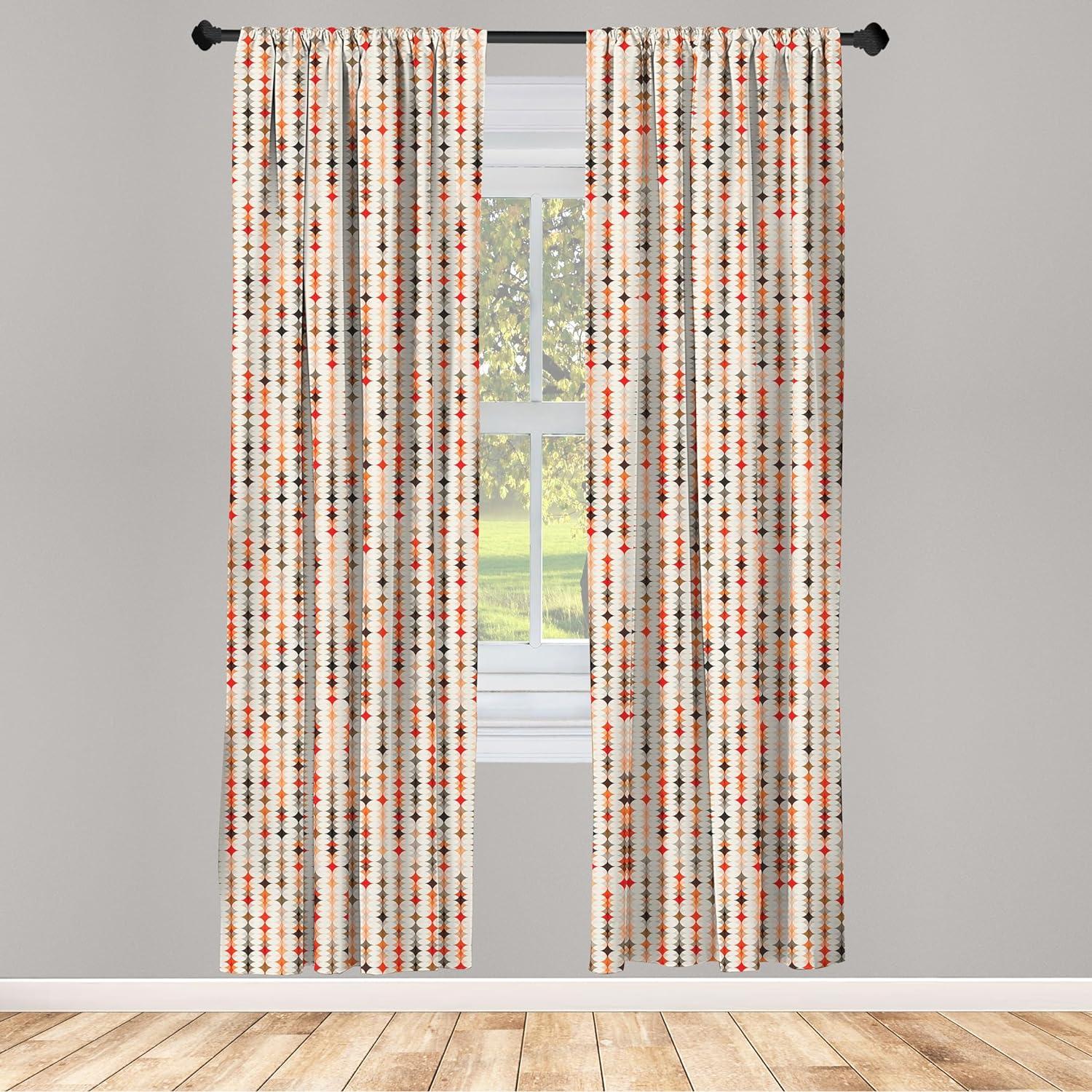 Ambesonne Geometric Curtains, Vintage Oval Pattern, Pair of 28"x84", Orange Peach Red