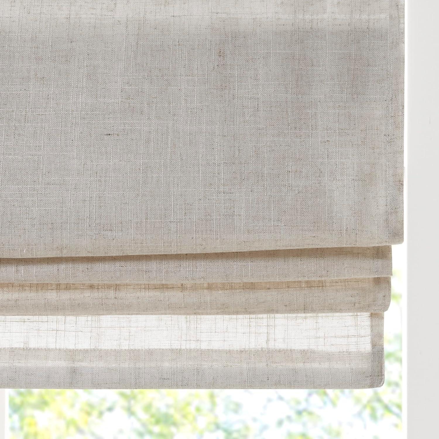 Madison Park Kyler Linen Blend Light Filtering Cordless Roman Shade in Natural, 34"x64"