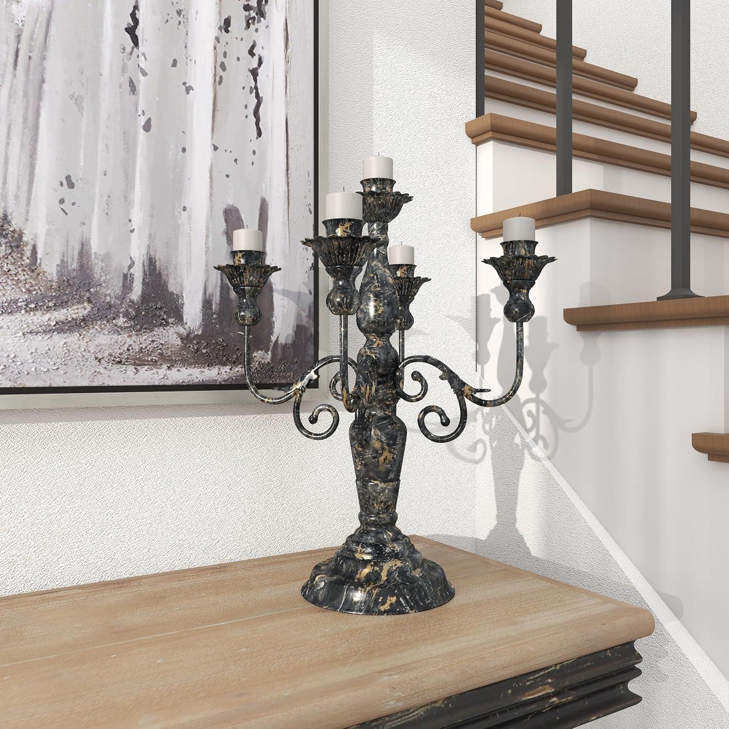 Vintage Gray Metal 5-Light Tabletop Candelabra, 16" x 19"