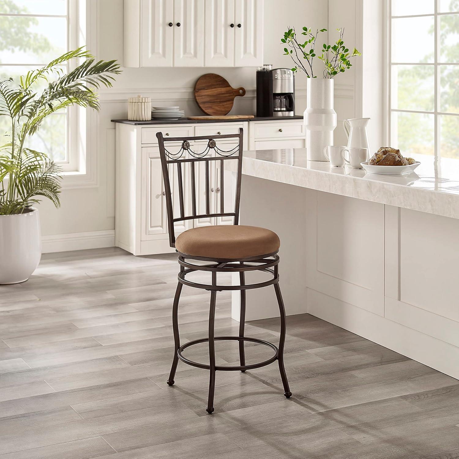 Linon Swag Counter Stool, Brown, 24 inch Seat Height