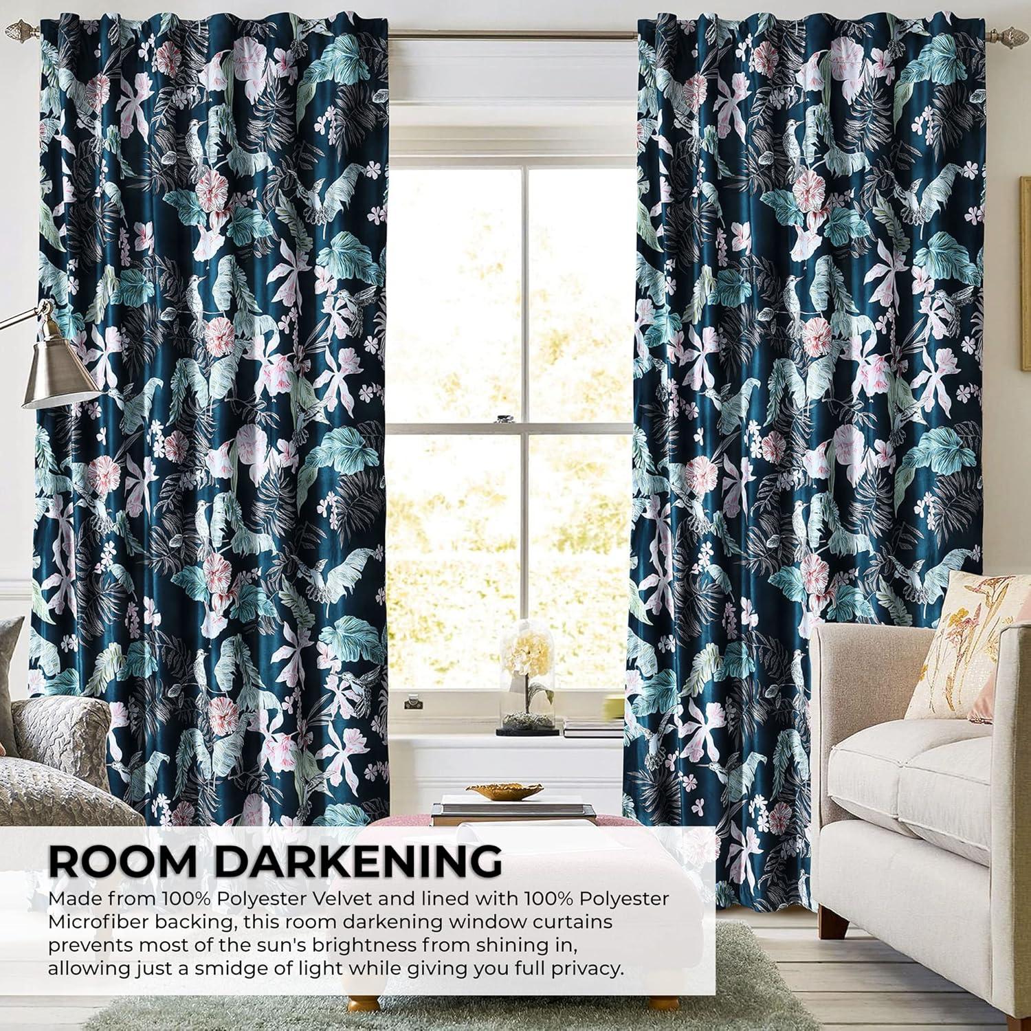 Tribeca Living Luxury Printed Velvet Room Darkening Window Curtains - 50 x 96-Inch, Pariza, 2 Panels (Rod Pocket/Back Tab) (PARIZACUR96)