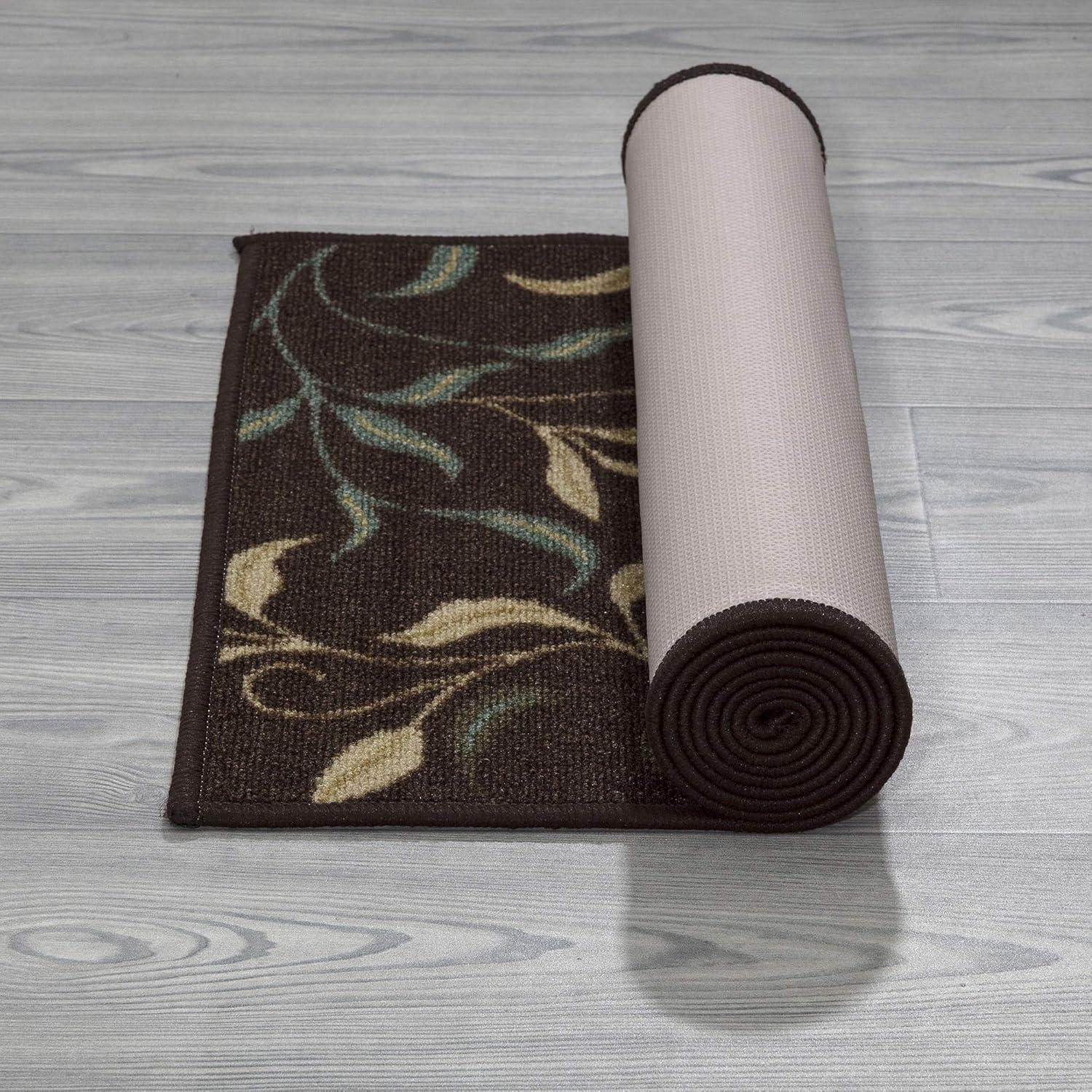Ottohome Non-Slip Leaves Area Rug For Living Room, Hallway Runner, Entryway Rug, Brown