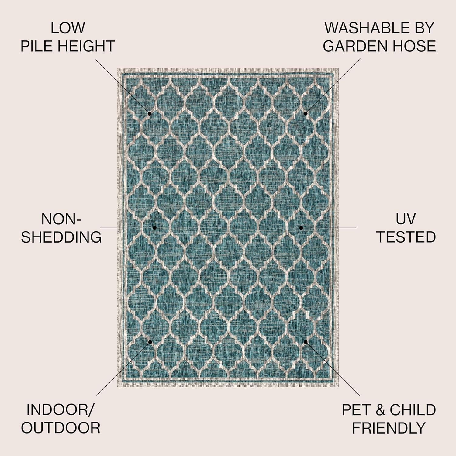 8'x10' Trebol Moroccan Trellis Textured Weave Indoor/Outdoor Area Rug, Teal/Gray - JONATHAN Y
