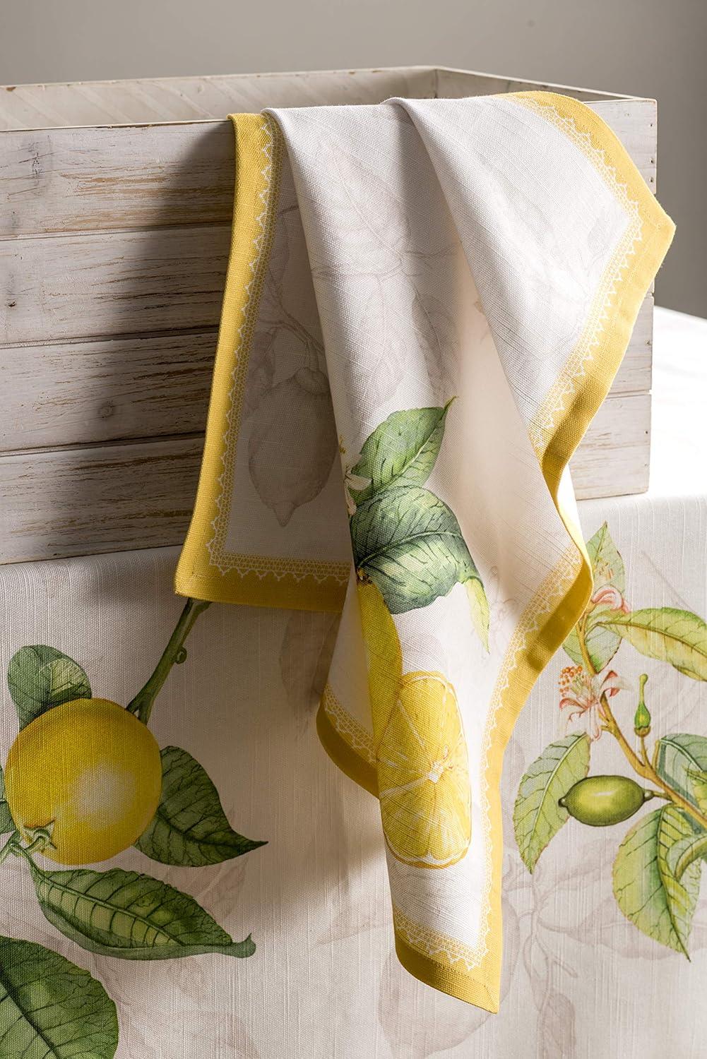 Limoncello Yellow and White Cotton Square Napkin Set